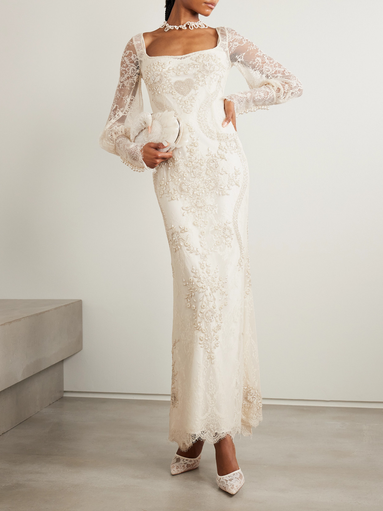 Clio Peppiatt Flora Embellished Lace Gown