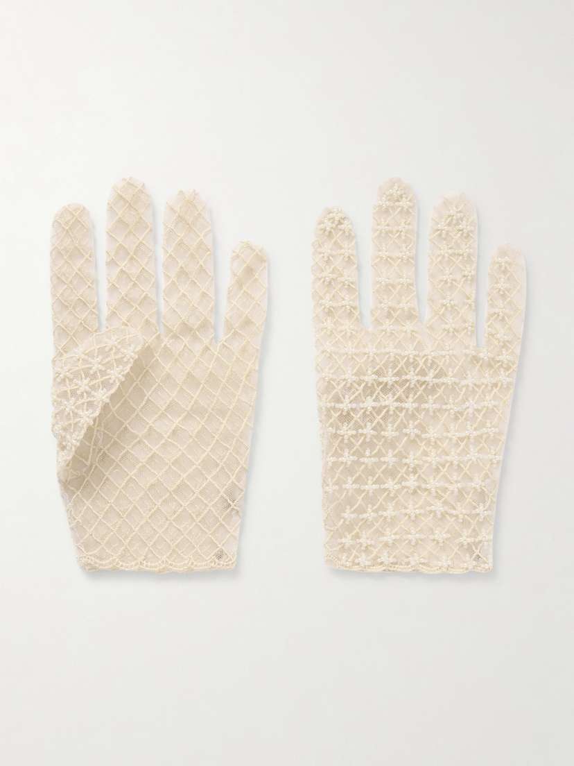 Clio Peppiatt Faux Pearl-embellished Embroidered Tulle Gloves