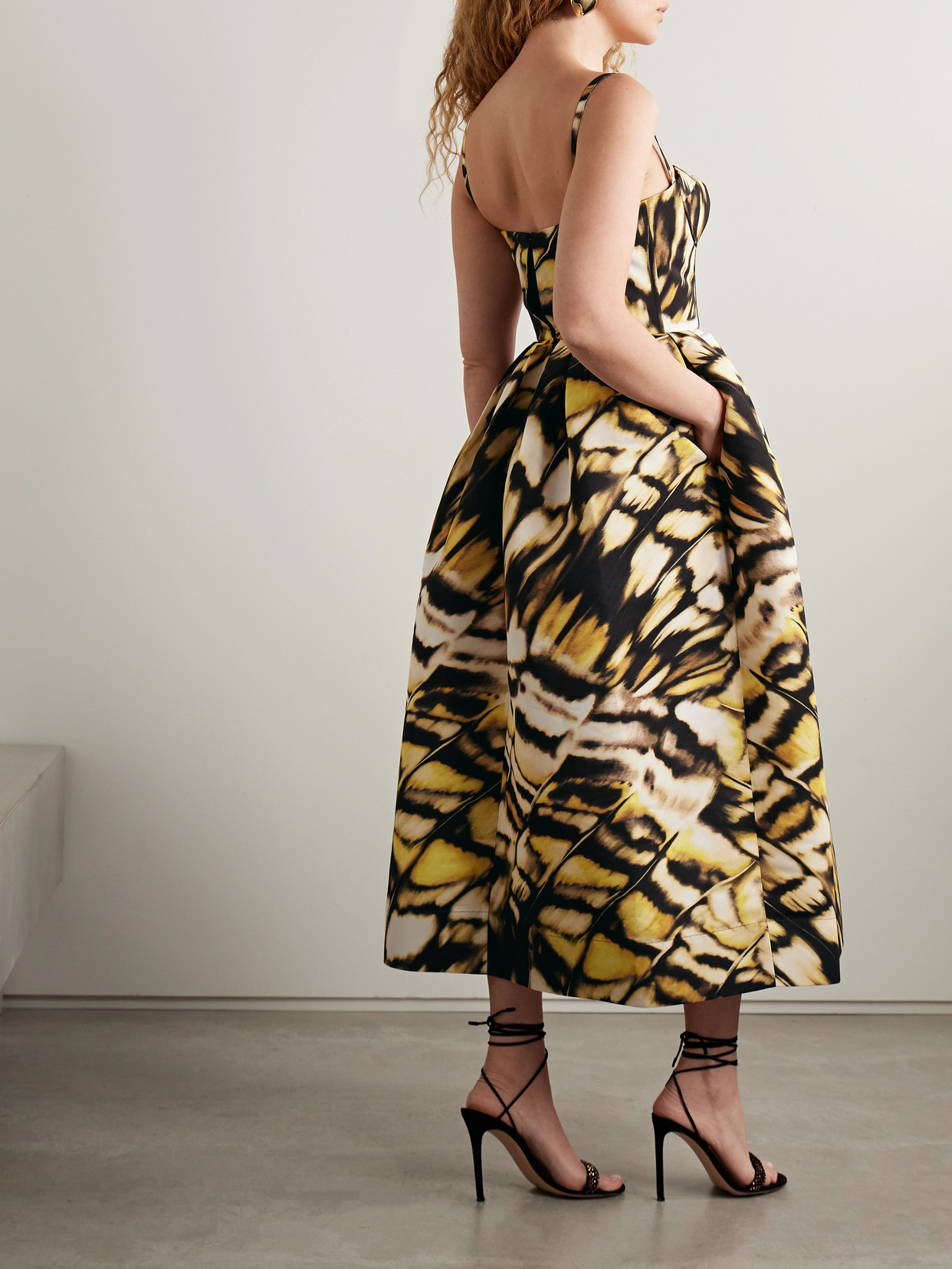 Oscar De La Renta Abstract Butterfly Faille Bustier Midi Dress