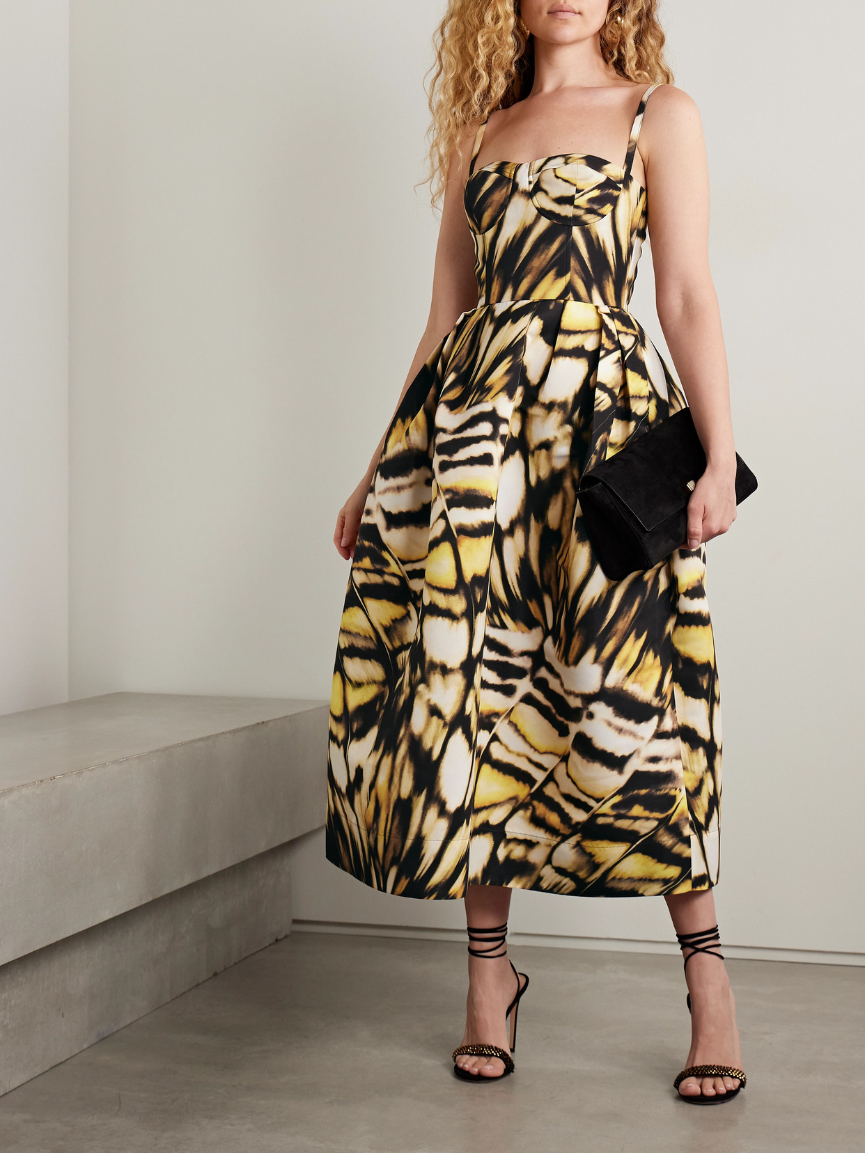 Oscar De La Renta Abstract Butterfly Faille Bustier Midi Dress