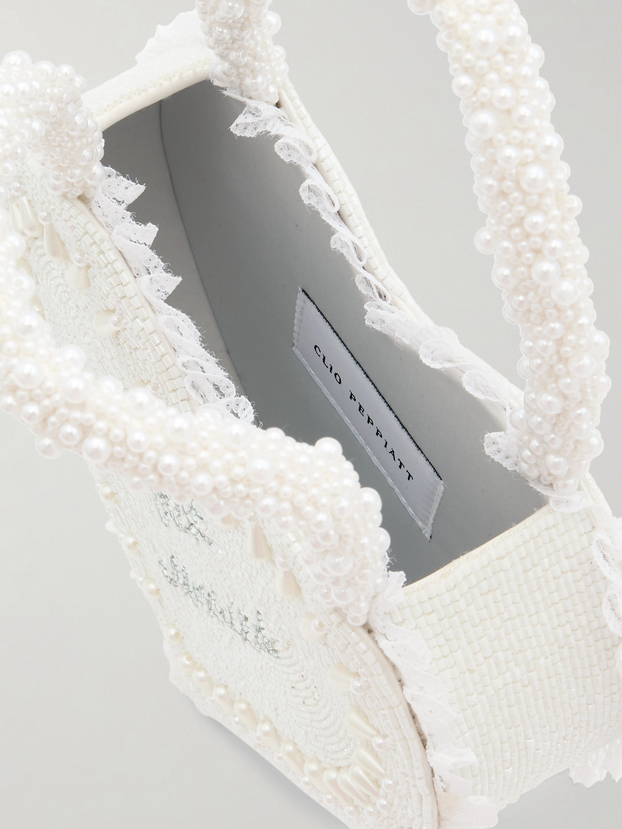 Clio Peppiatt Just Married Lace-trimmed Beaded Twill Tote