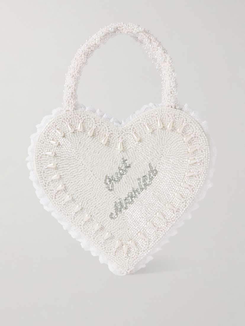 Clio Peppiatt Just Married Lace-trimmed Beaded Twill Tote
