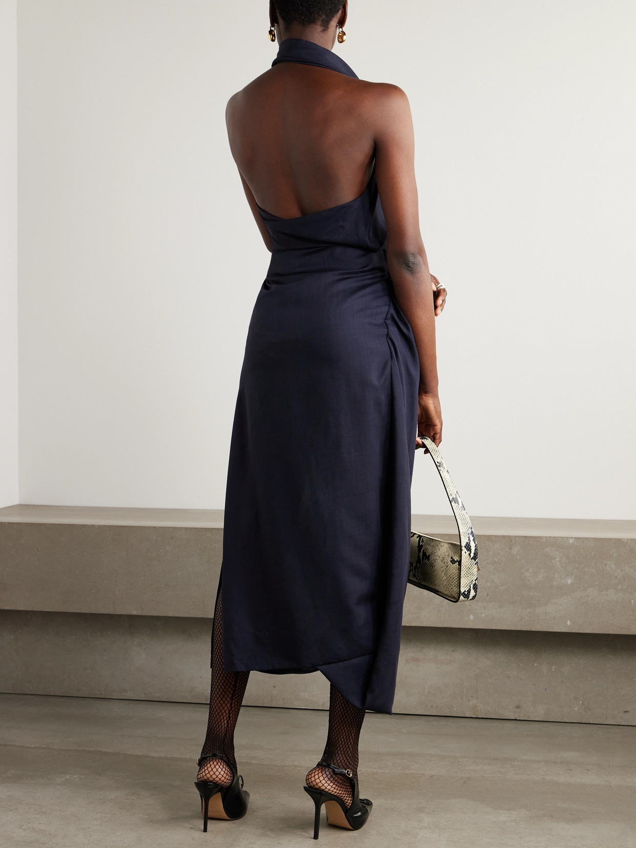 Vivienne Westwood Halter Galea Wool Midi Dress In Blue