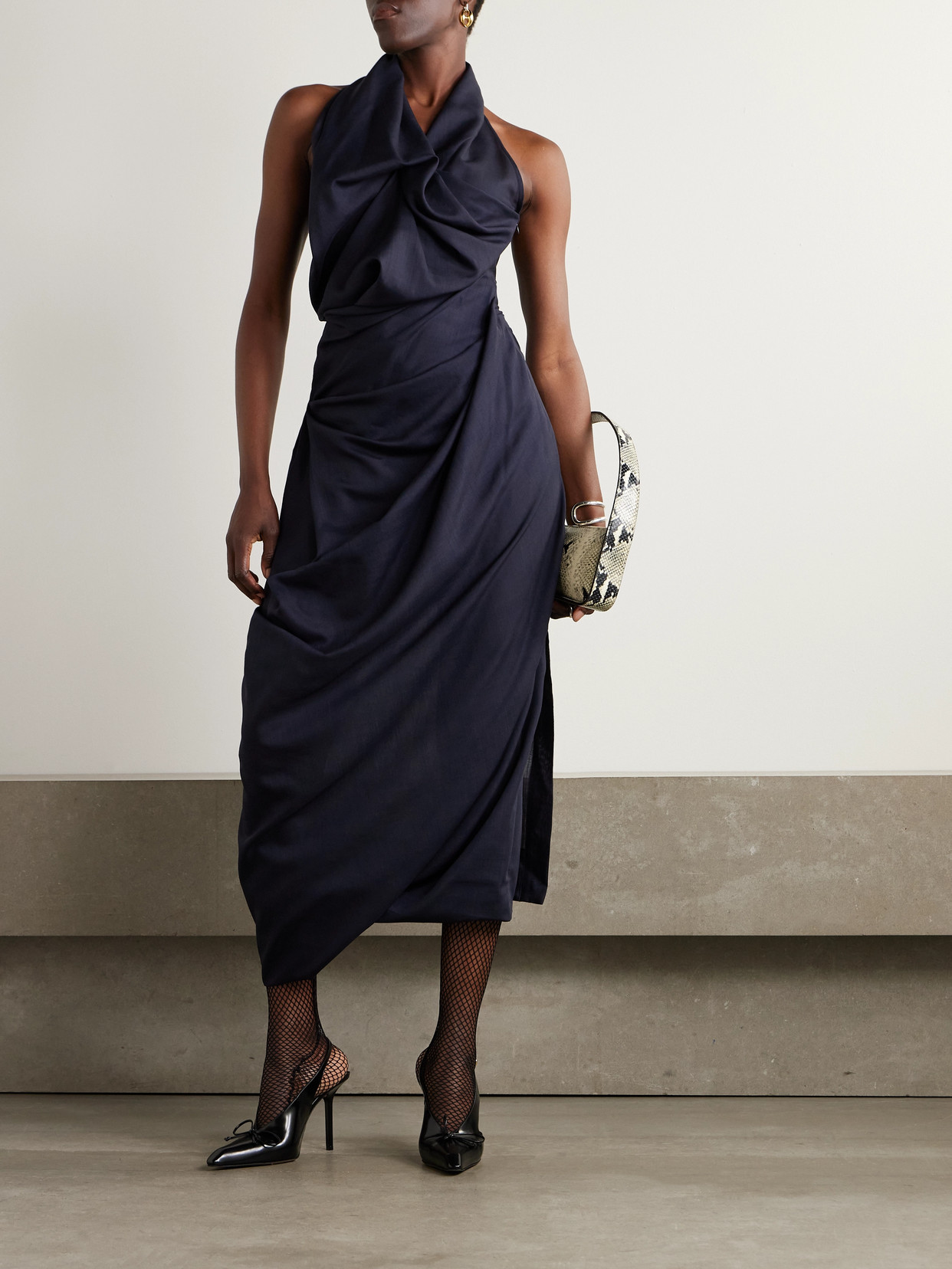 Vivienne Westwood Halter Galea Wool Midi Dress In Blue