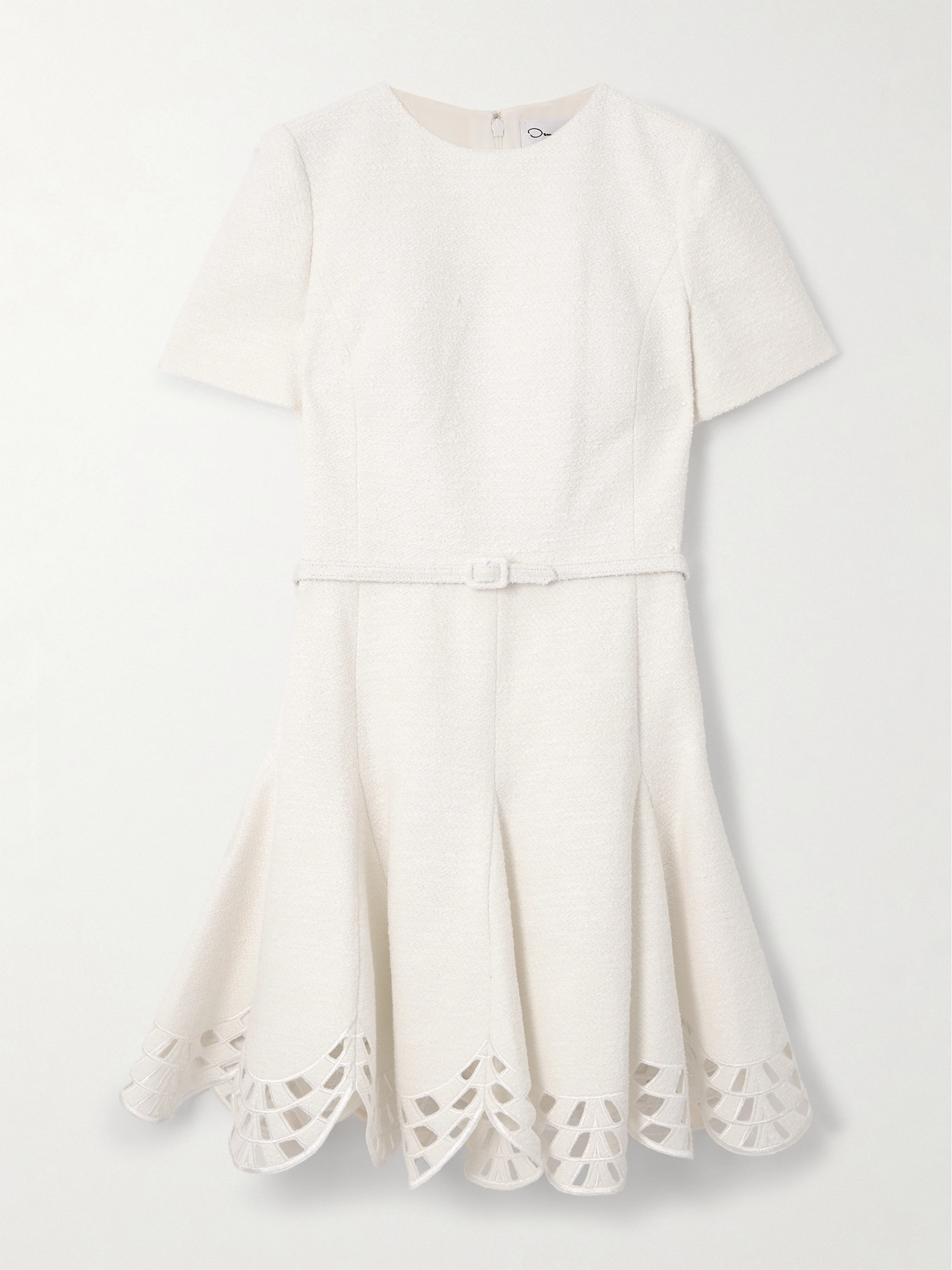 Oscar De La Renta Embroidered Cutout Cotton-blend Tweed Mini Dress In White
