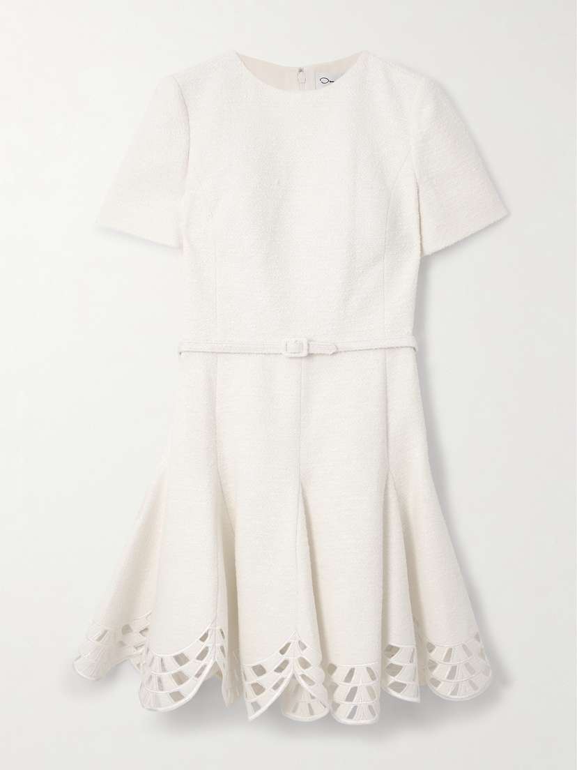 Oscar de la Renta Embroidered Cutout Cotton-blend Tweed Mini Dress