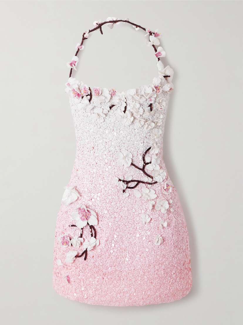 Oscar de la Renta Embellished Sequined Organza Mini Dress