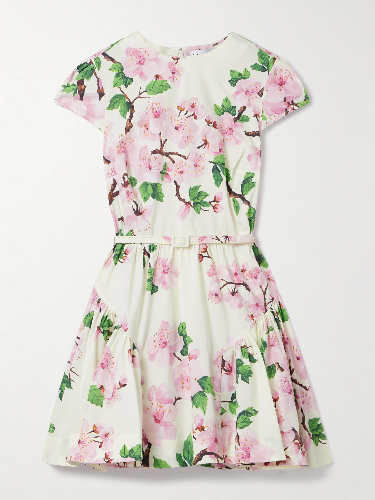 Oscar De La Renta Belted Tiered Floral-print Cotton-blend Poplin Mini Dress