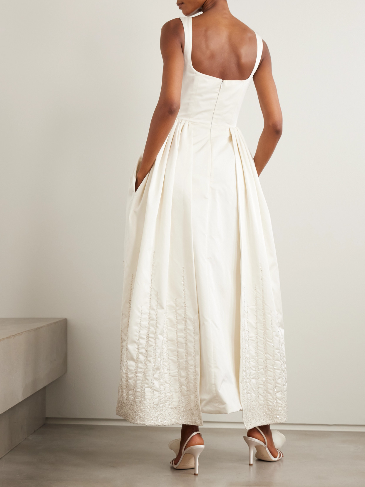 Clio Peppiatt Sunbeam Paneled Embellished Taffeta Gown In White