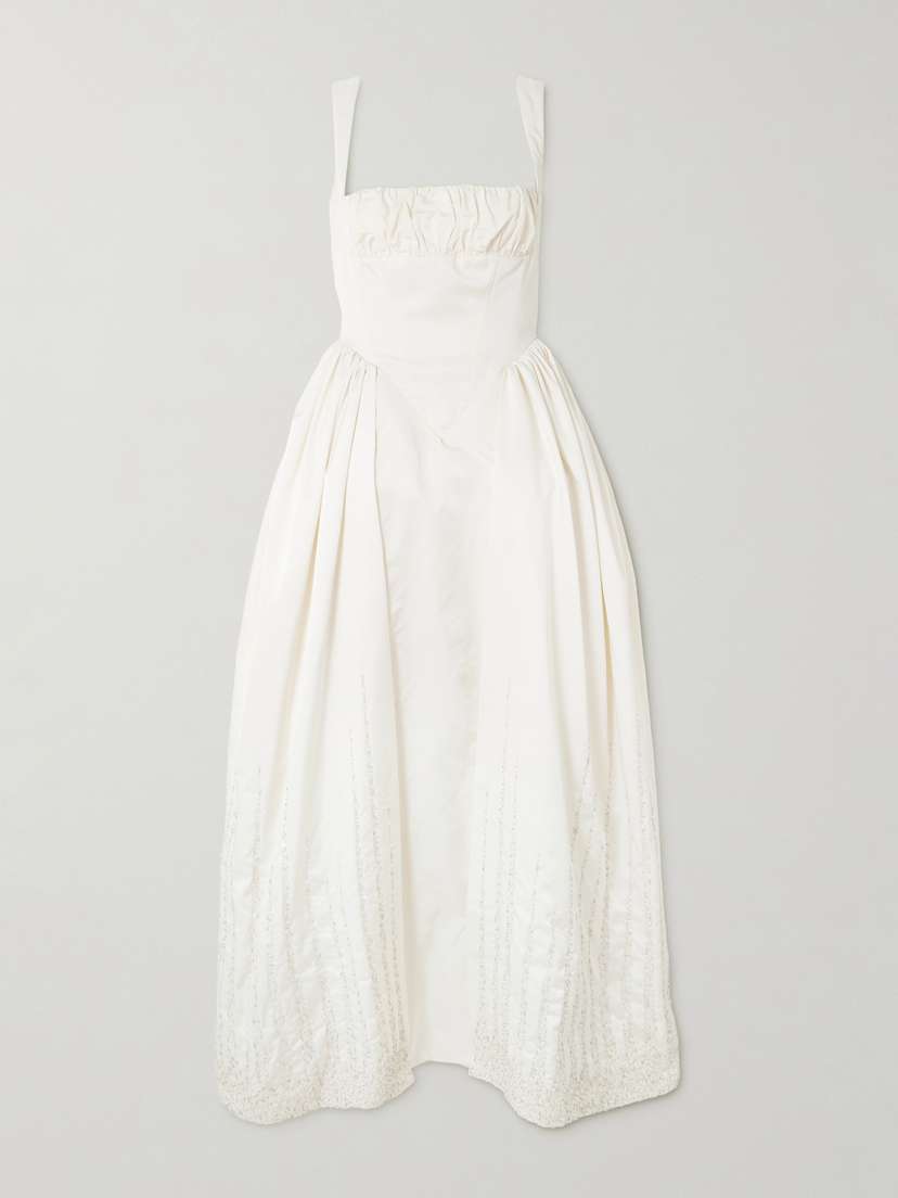 Clio Peppiatt Sunbeam Paneled Embellished Taffeta Gown