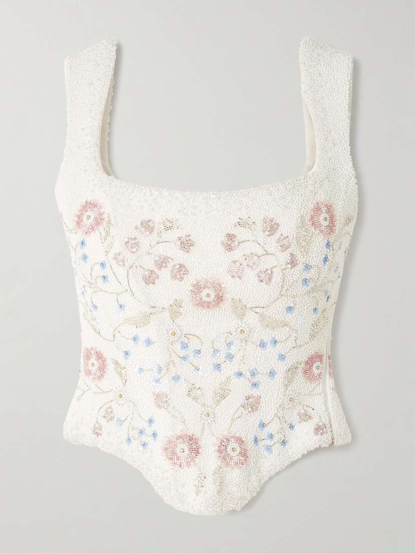 Clio Peppiatt Sophie Embellished Beaded Stretch-tulle Bustier Top