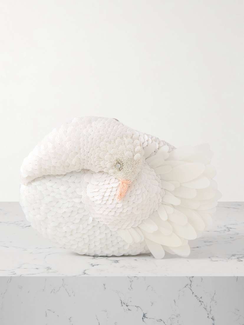 Clio Peppiatt Dove Embellished Tulle Clutch