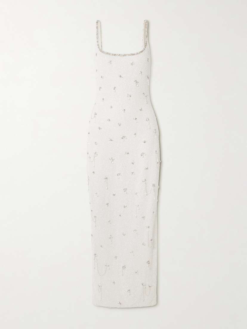 Clio Peppiatt Droplet Embellished Beaded Stretch-tulle Gown