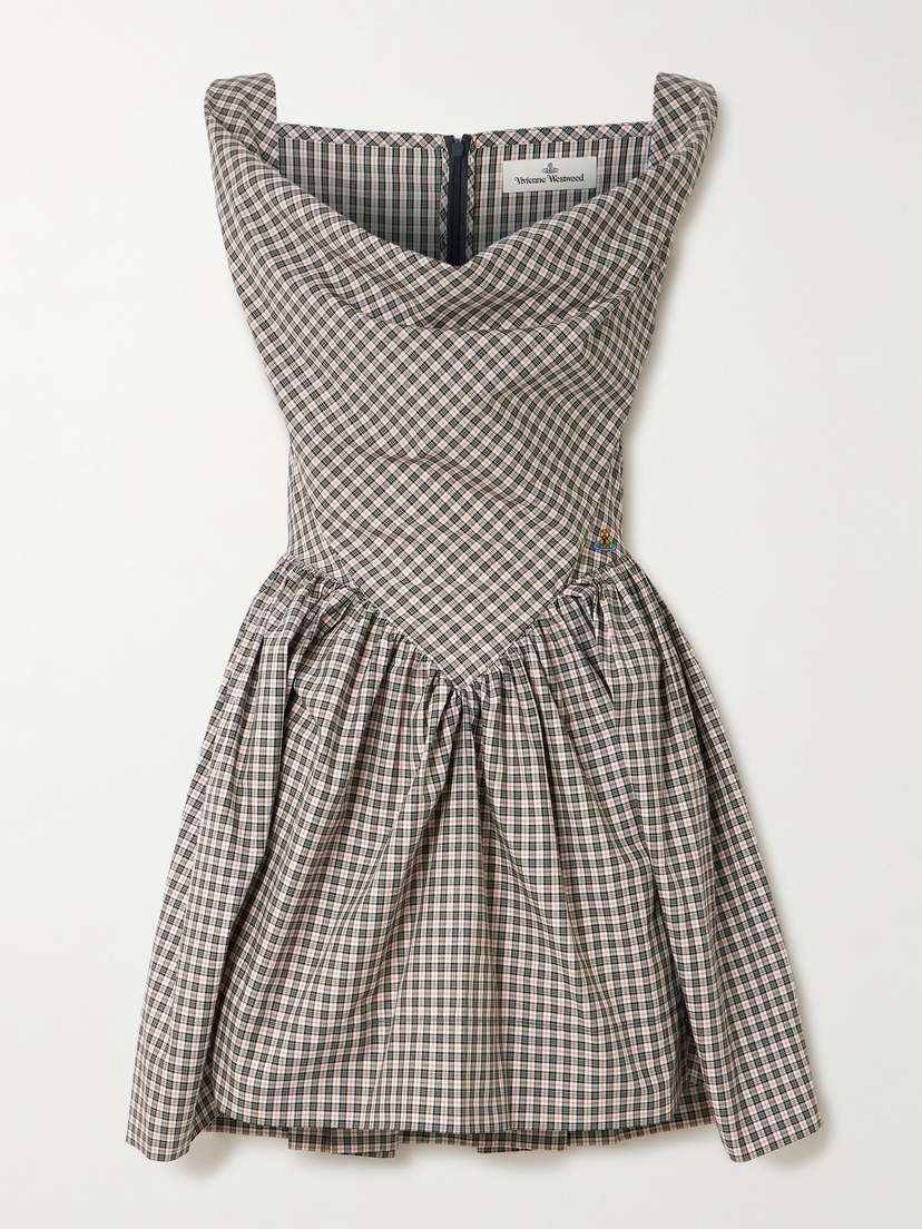 Vivienne Westwood Mini Sunday Draped Pleated Checked Cotton-poplin Mini Dress