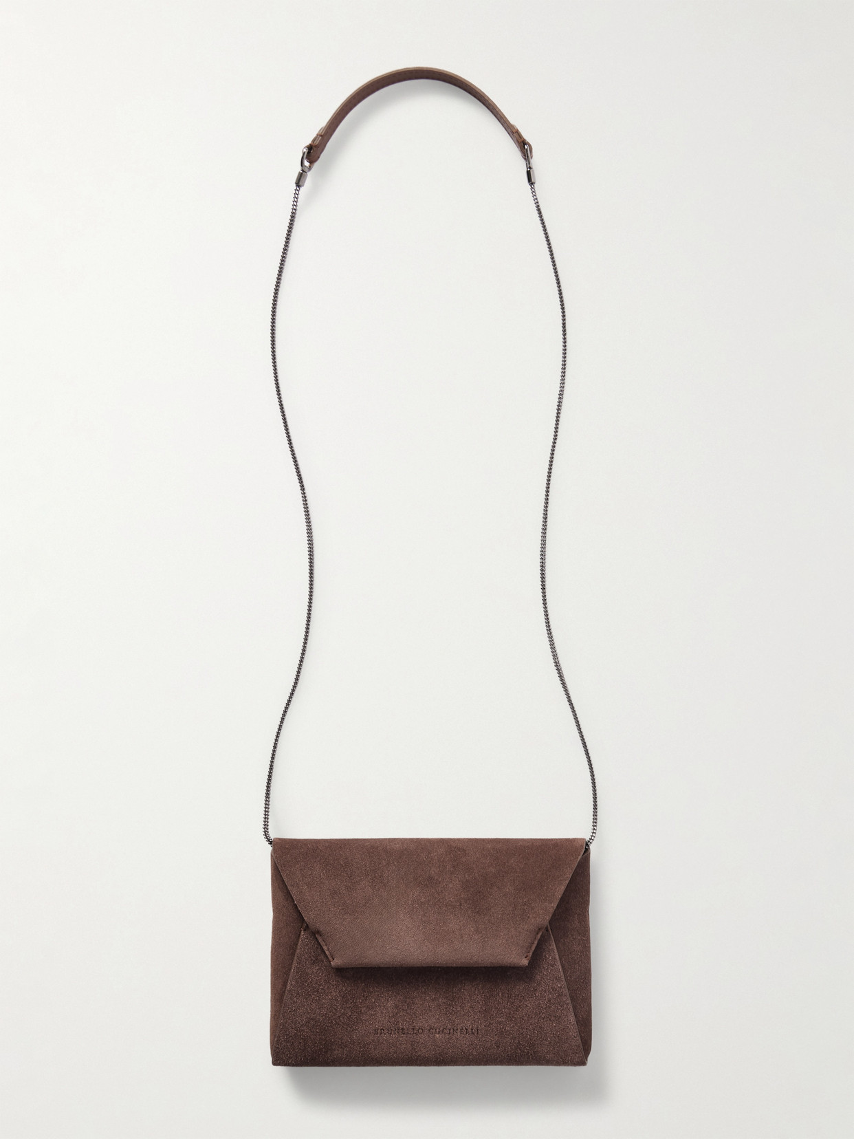 Brunello Cucinelli Logo-stamp Suede Crossbody Bag In Brown