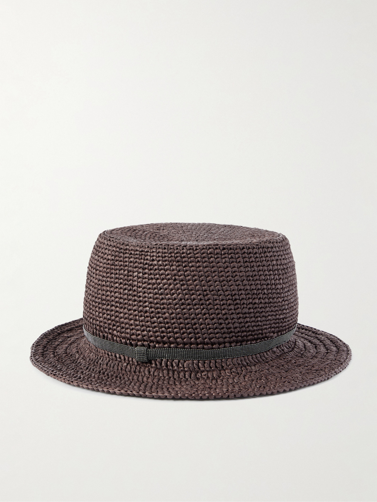 Brunello Cucinelli Bead-embellished Faux Raffia Bucket Hat In Brown