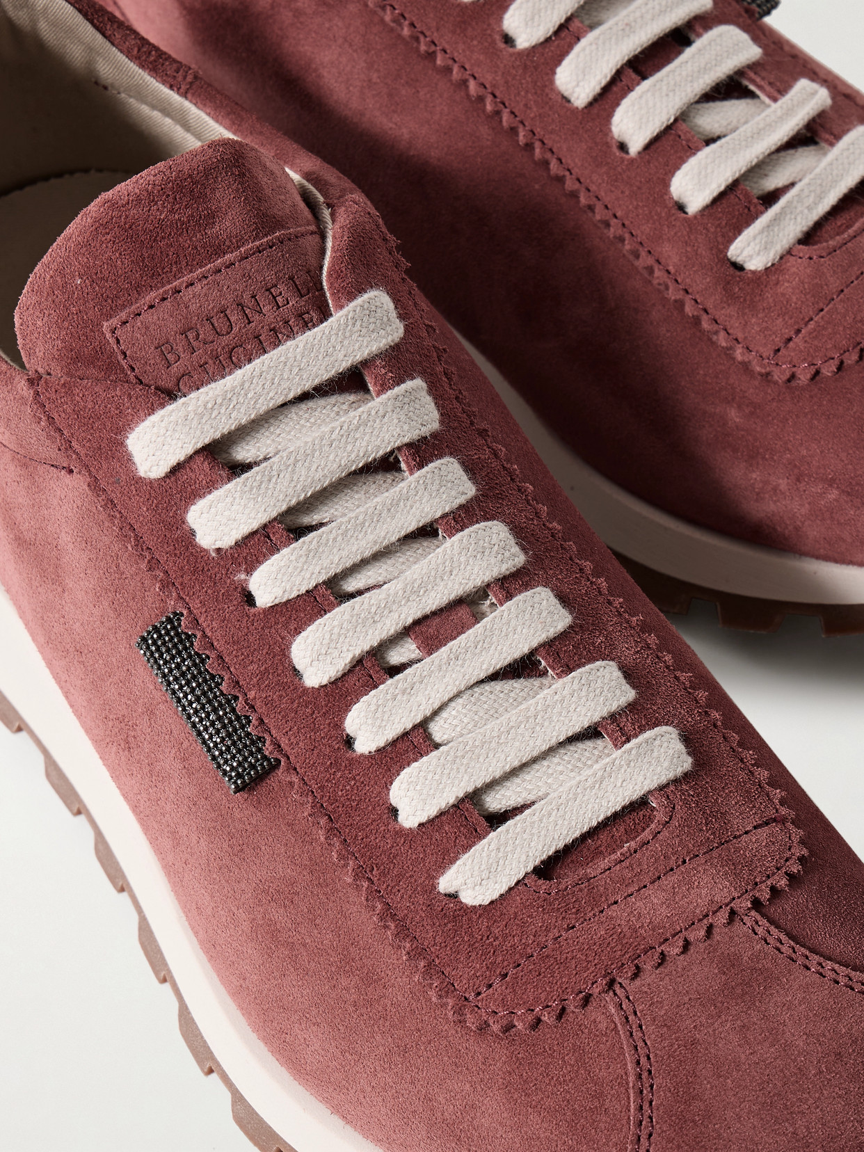 Brunello Cucinelli Bead-embellished Suede Sneakers In Red