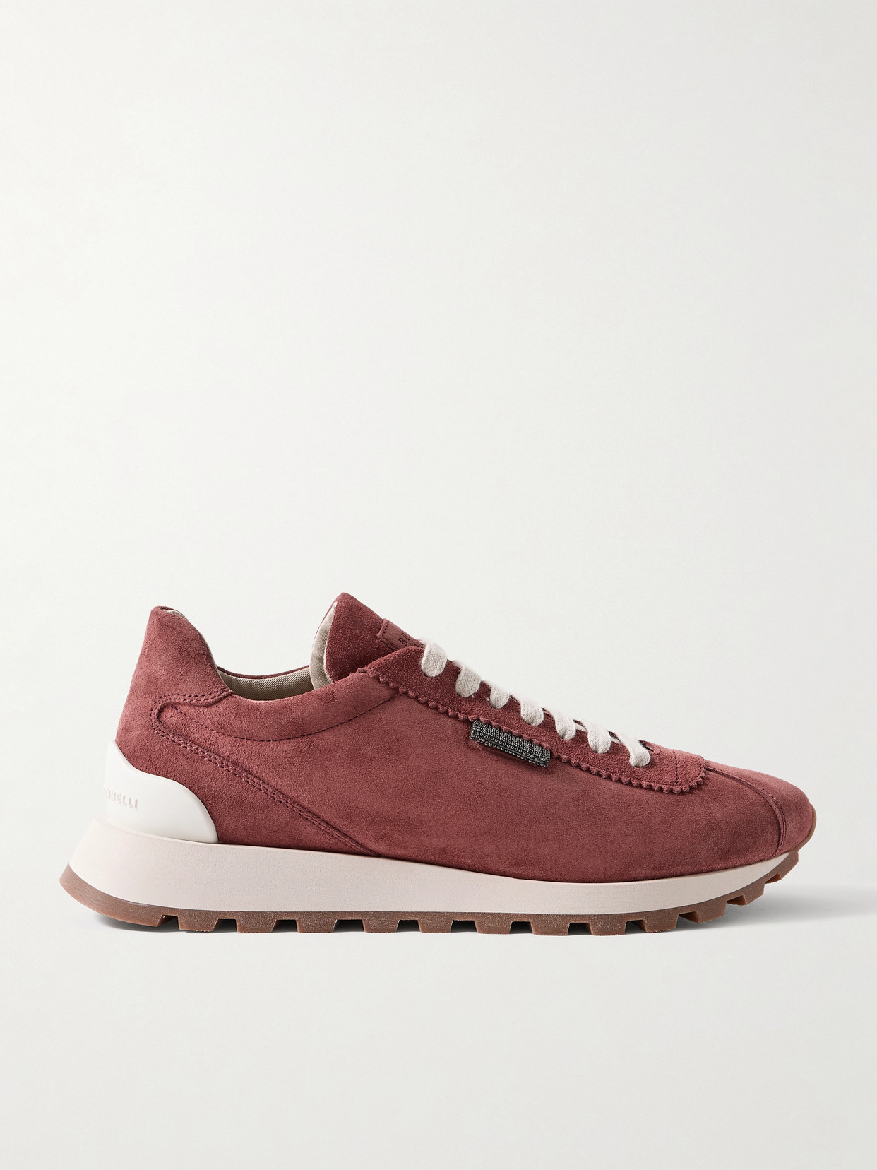 Brunello Cucinelli Bead-embellished Suede Sneakers In Red