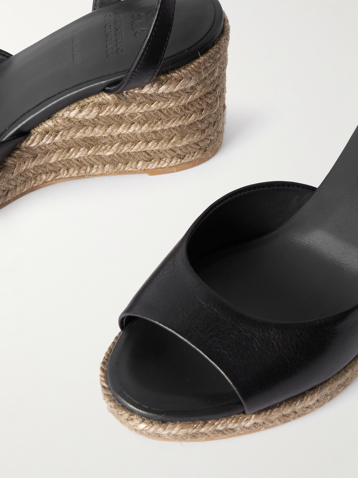 Brunello Cucinelli Bead-embellished Leather Wedge Espadrilles