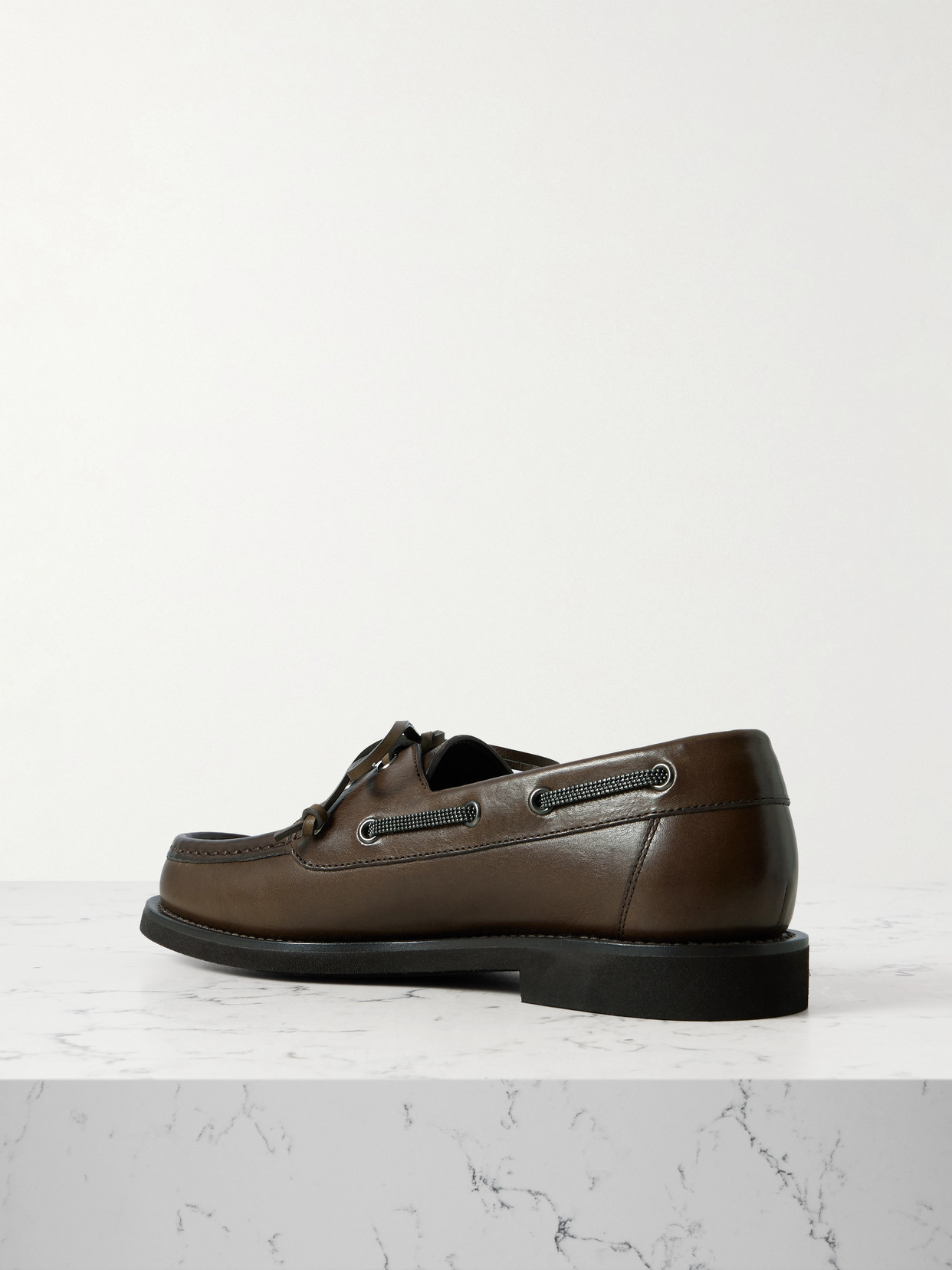 Brunello Cucinelli Embellished Leather Boat Shoes