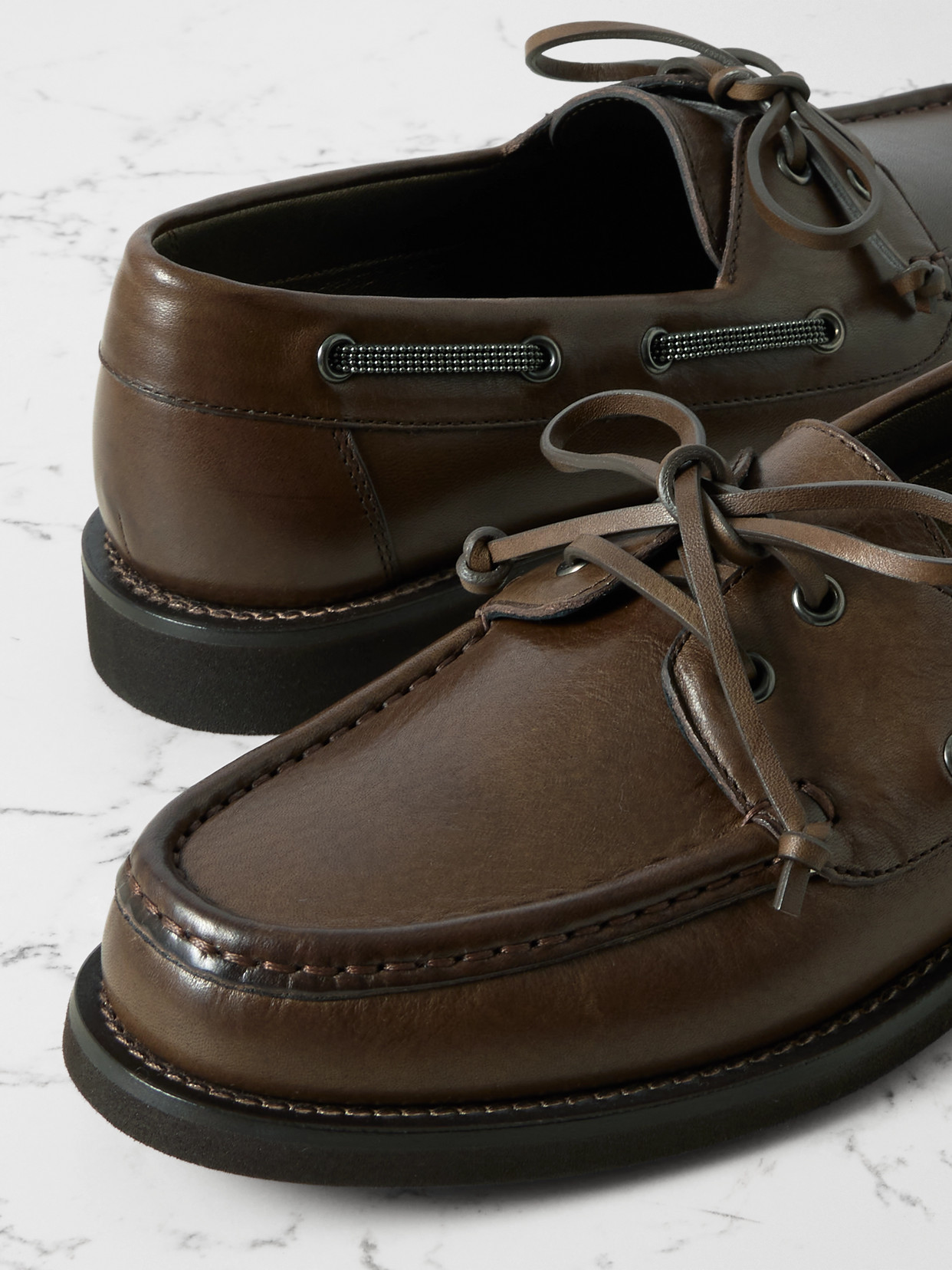 Brunello Cucinelli Embellished Leather Boat Shoes