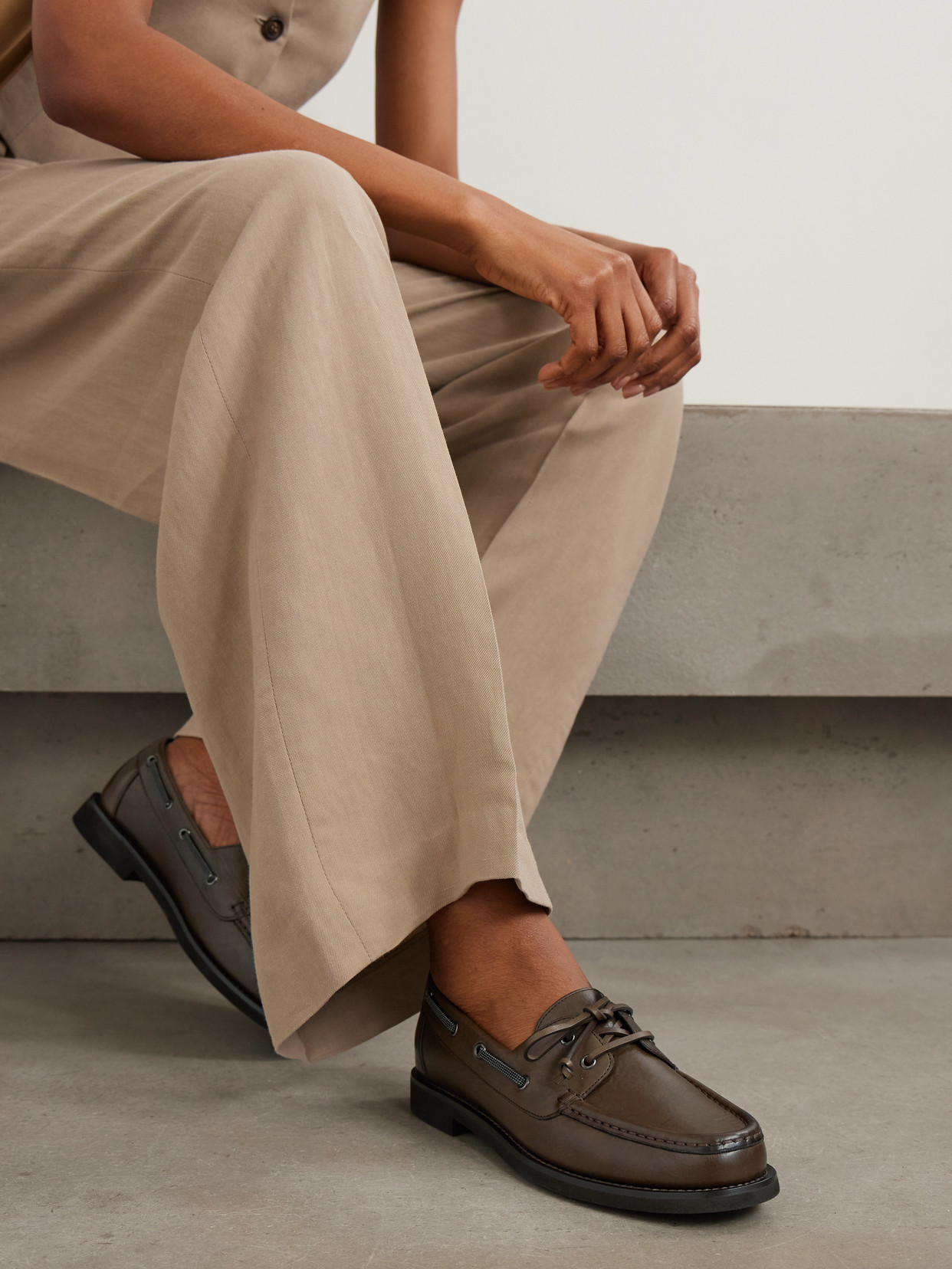 Brunello Cucinelli Embellished Leather Boat Shoes