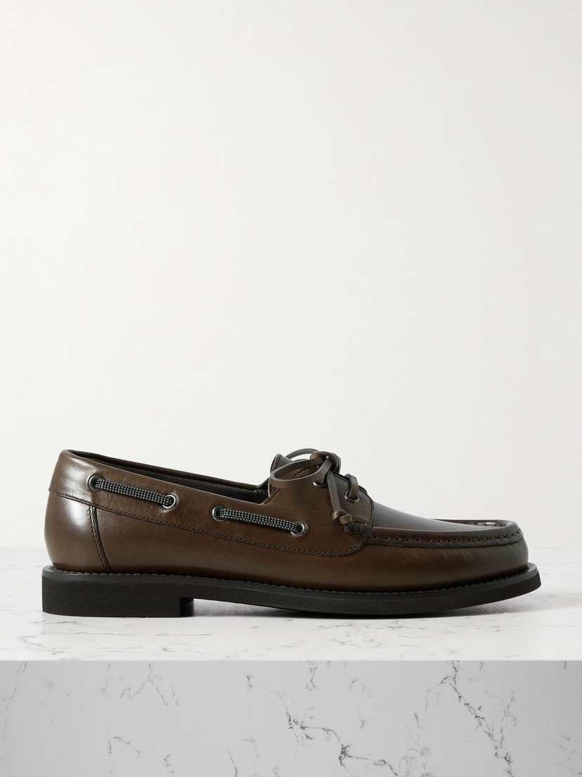 Brunello Cucinelli — Embellished leather boat shoes
