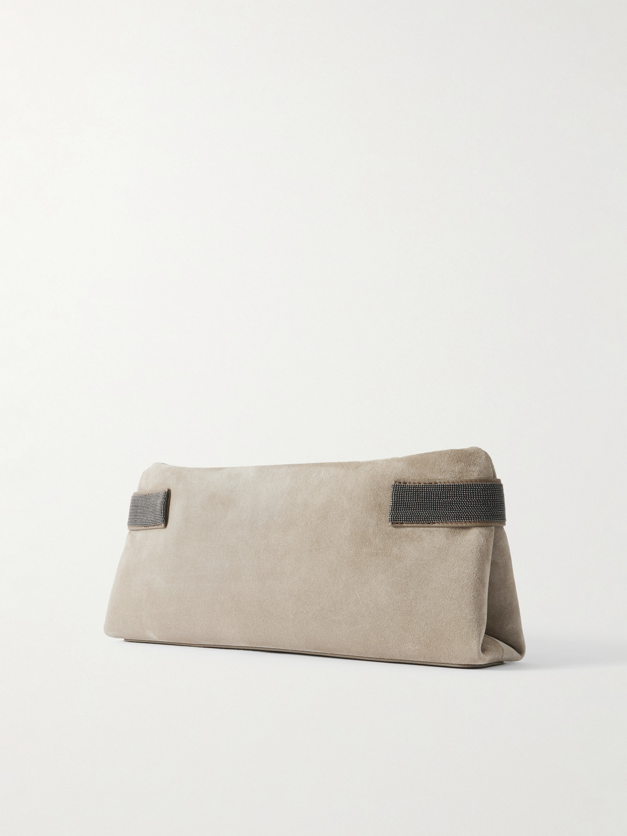 Brunello Cucinelli Bead-embellished Leather-trimmed Suede Clutch
