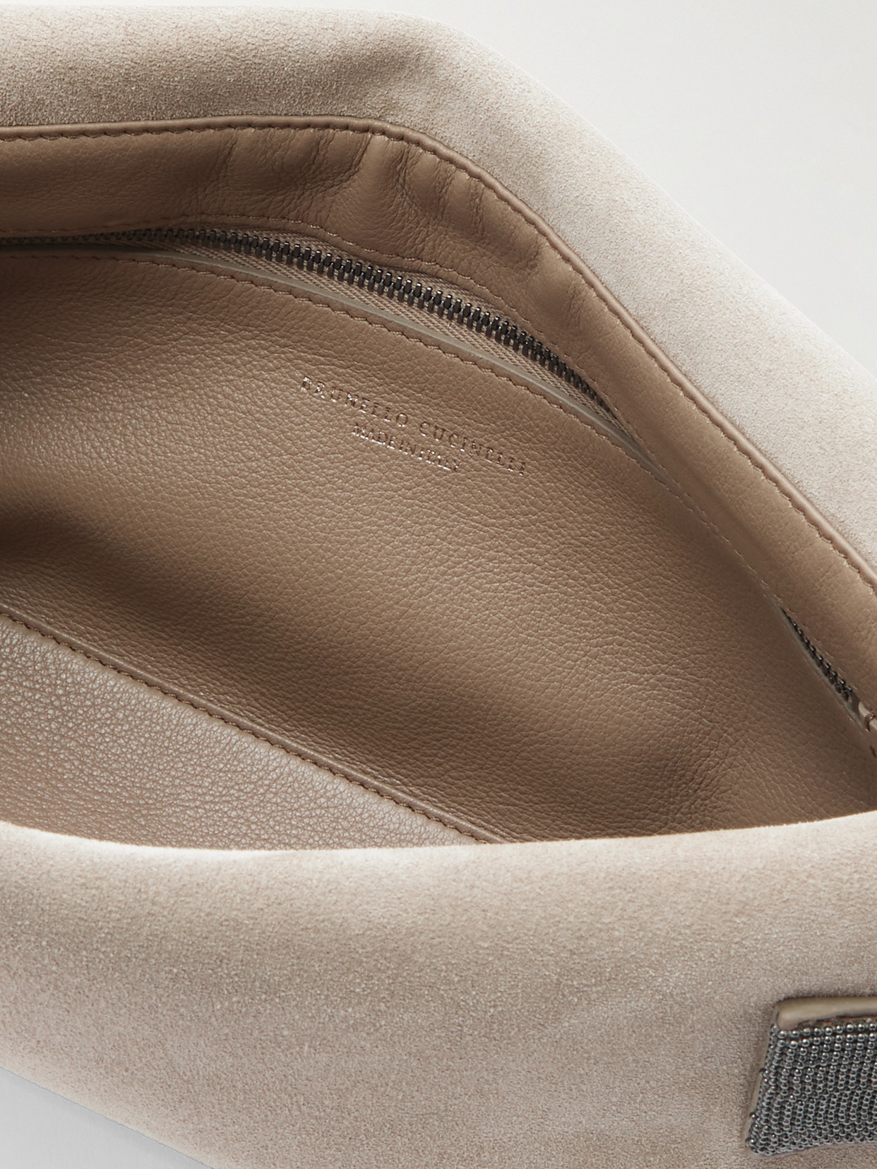 Brunello Cucinelli Bead-embellished Leather-trimmed Suede Clutch