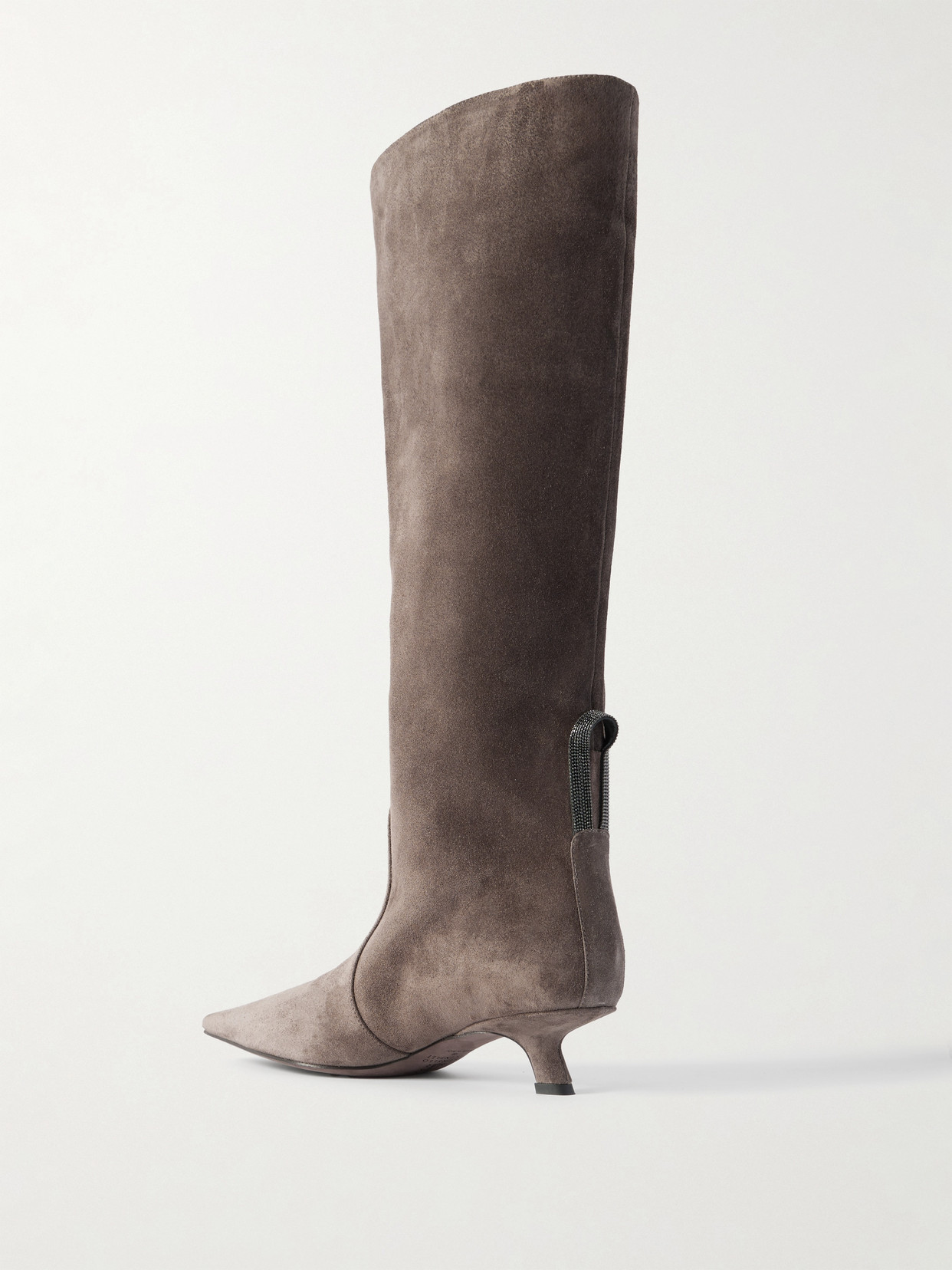 Brunello Cucinelli Scarpe Bead-embellished Suede Knee Boots In Gray