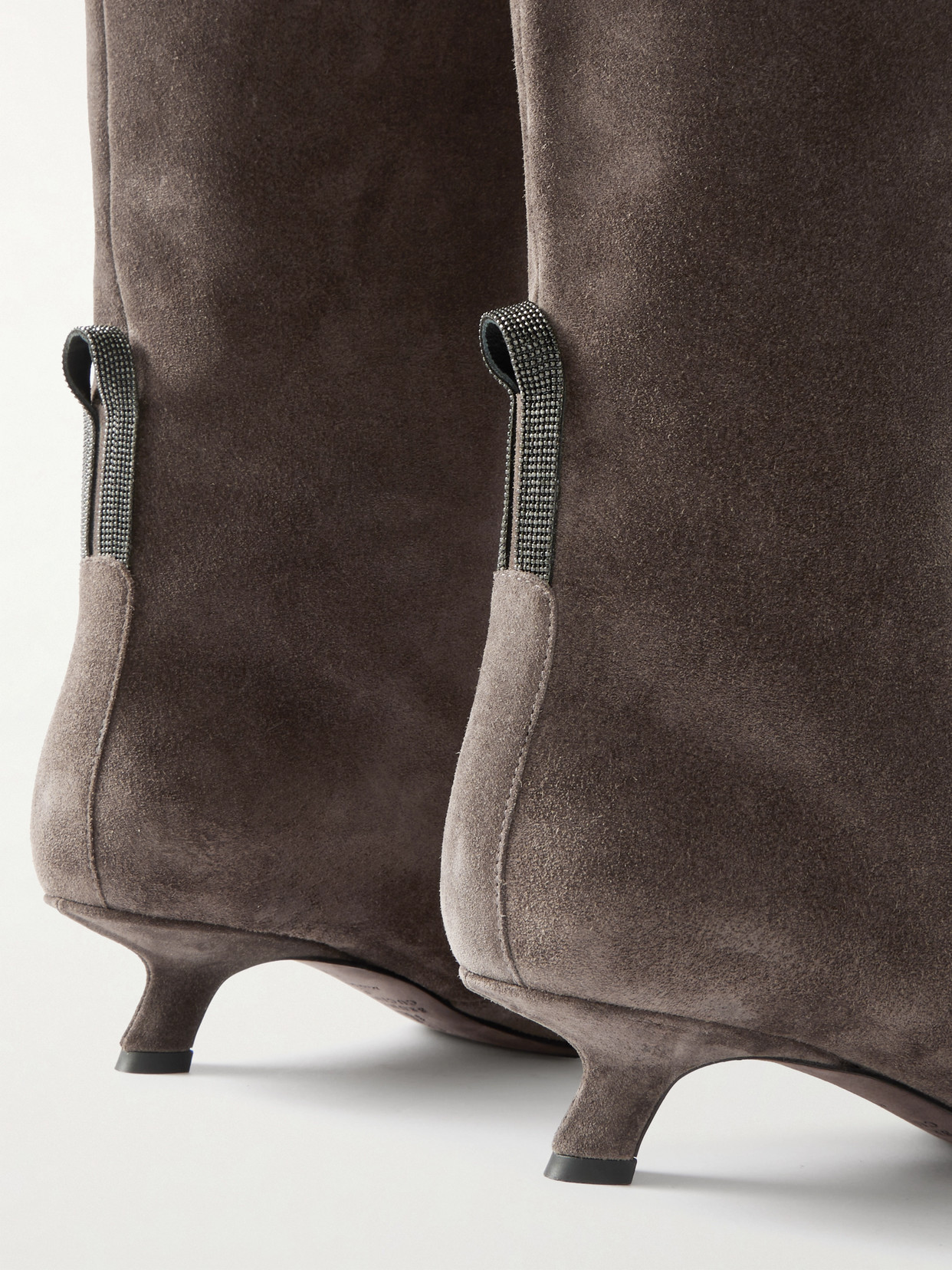 Brunello Cucinelli Scarpe Bead-embellished Suede Knee Boots In Gray