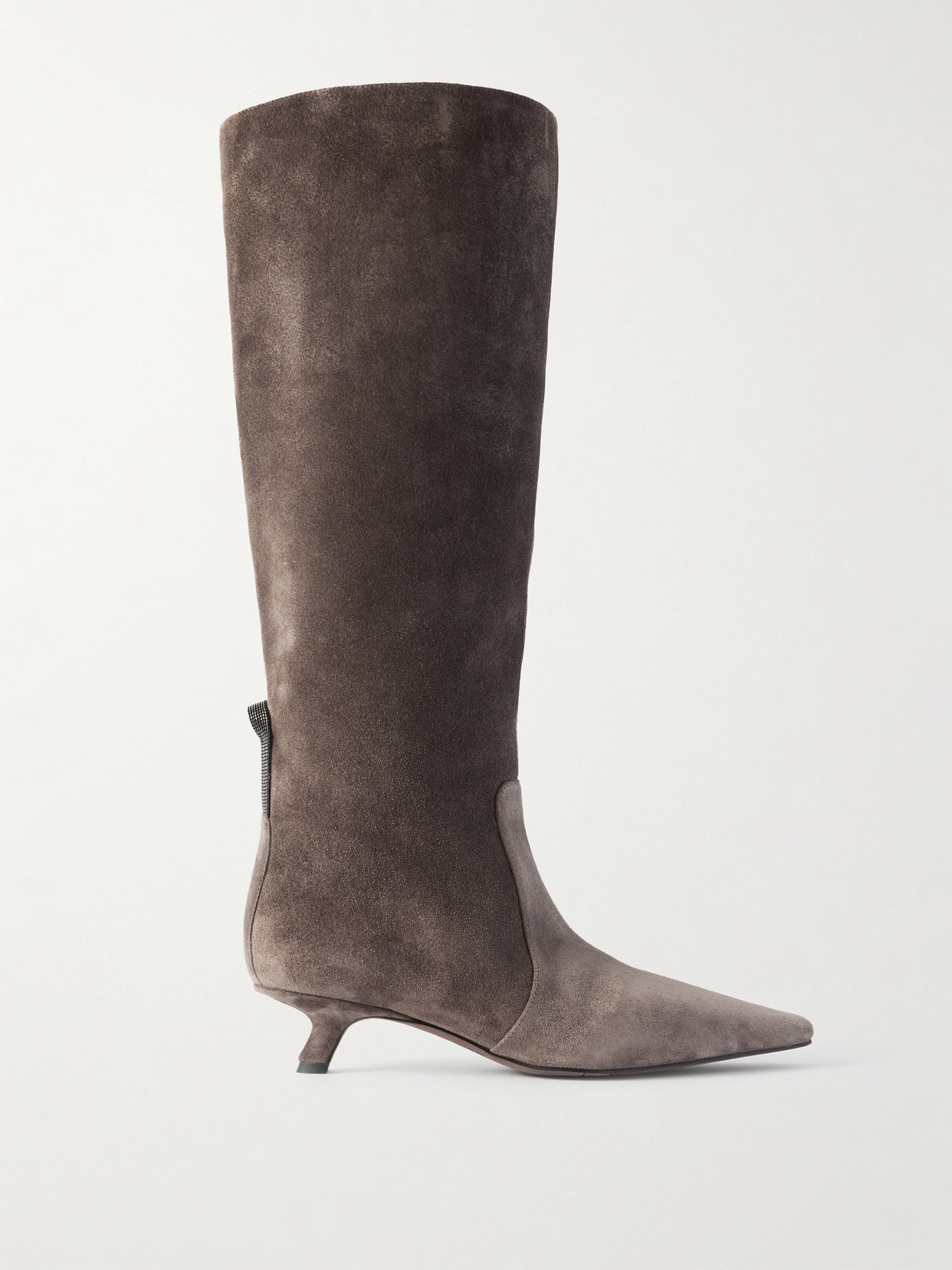 Brunello Cucinelli Scarpe Bead-embellished Suede Knee Boots In Gray