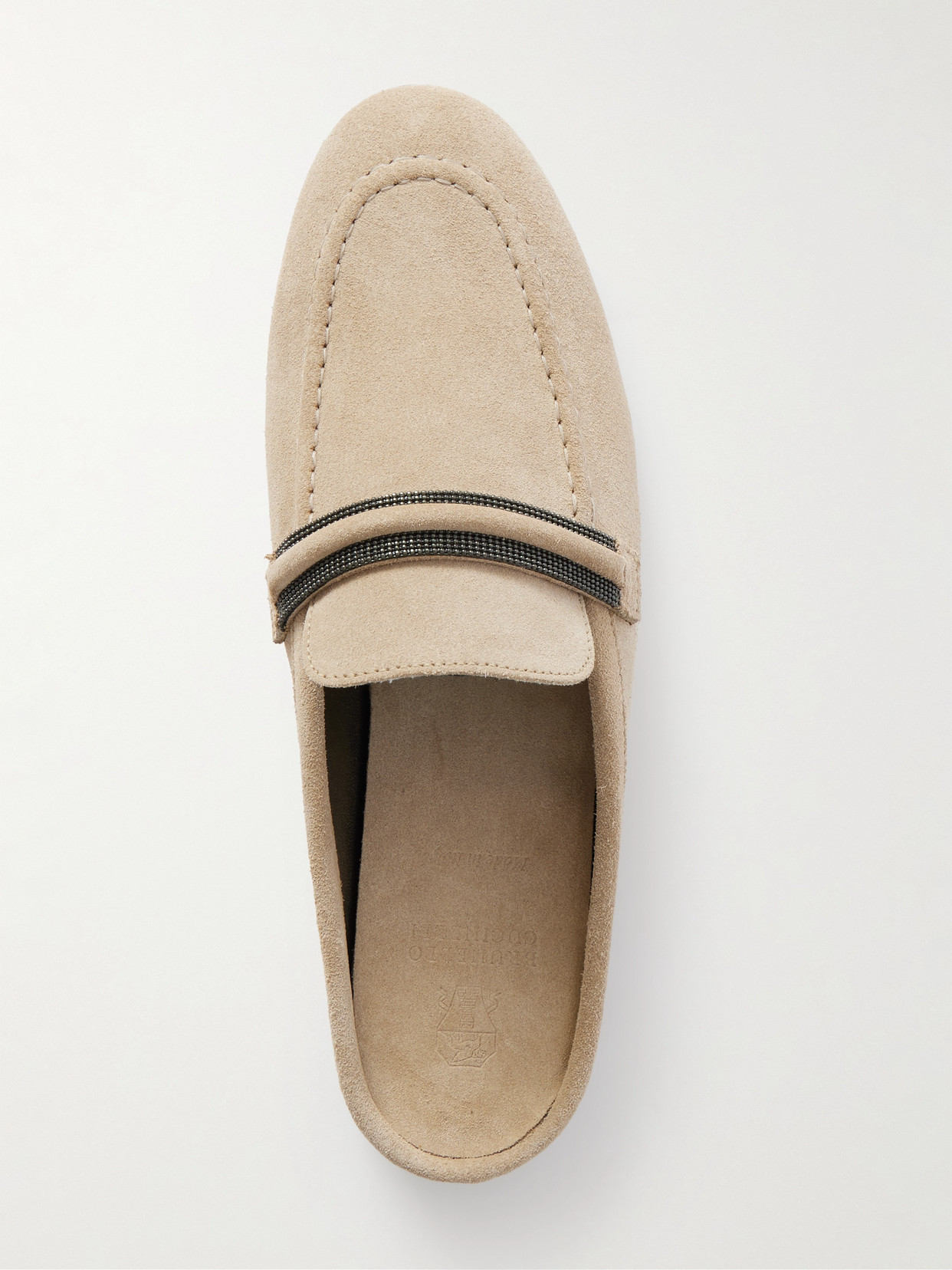Brunello Cucinelli Bead-embellished Suede Slippers