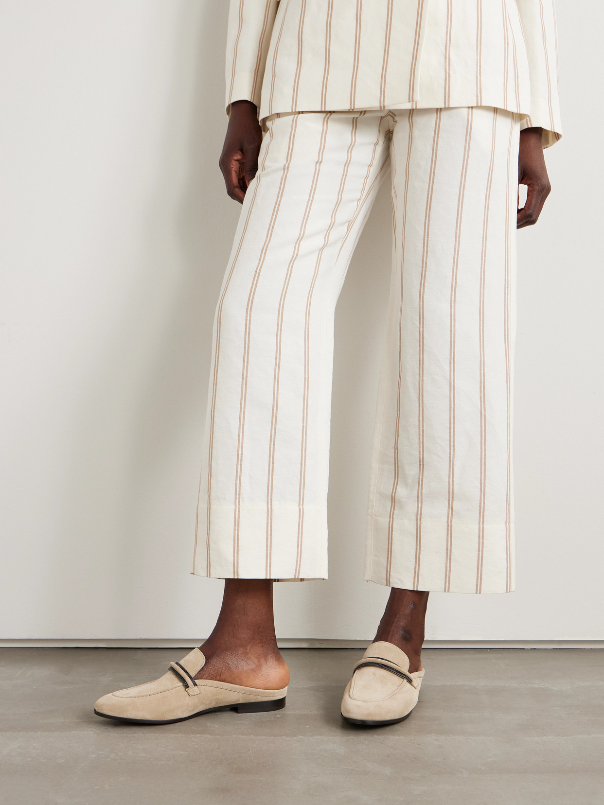 Brunello Cucinelli Bead-embellished Suede Slippers