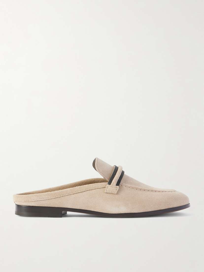 Brunello Cucinelli Bead-embellished Suede Slippers