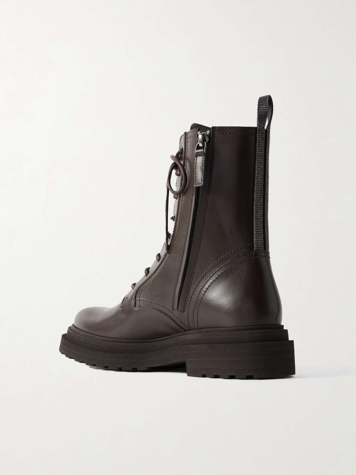 Brunello Cucinelli Bead-embellished Leather Ankle Boots In Brown