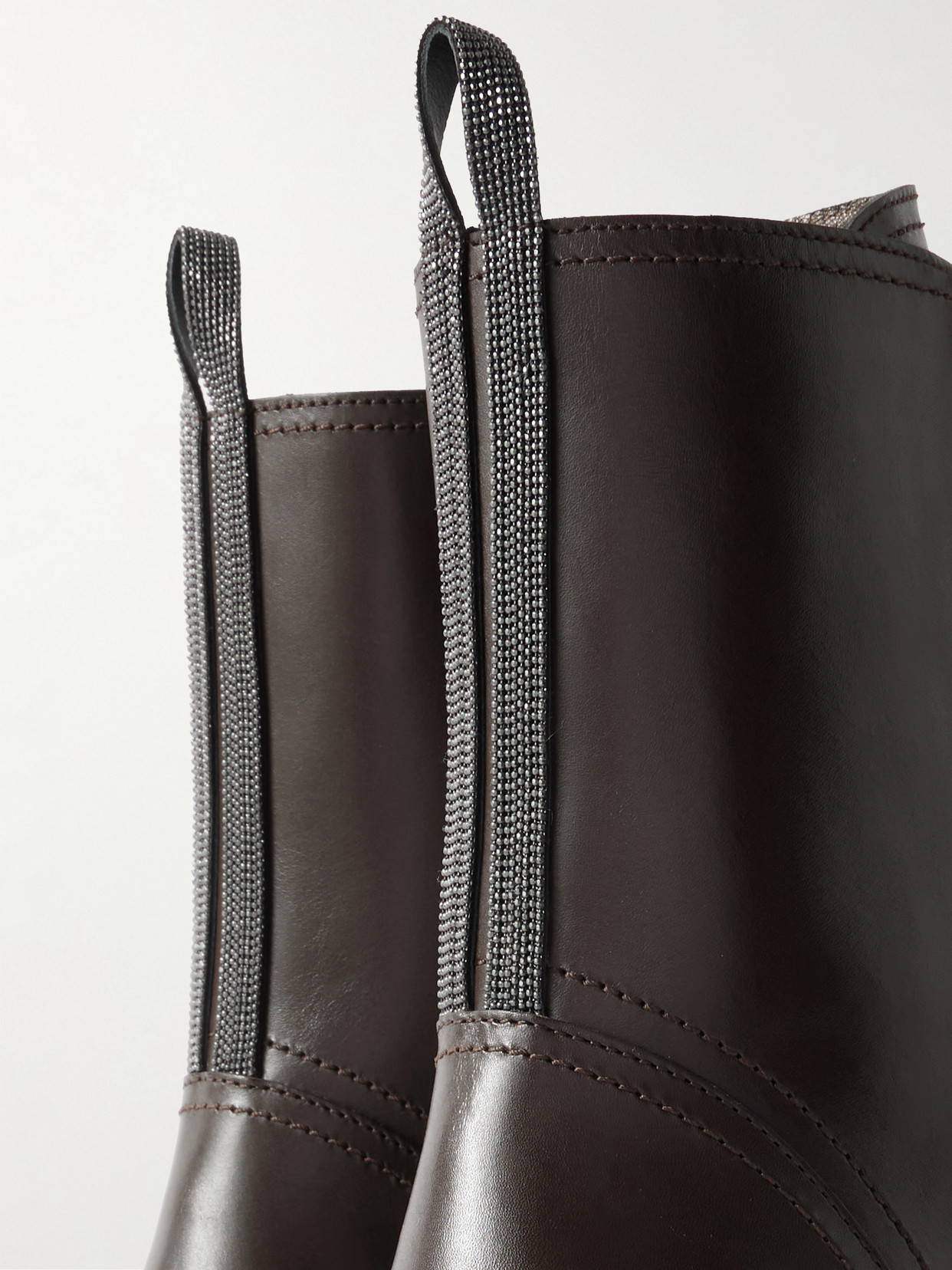 Brunello Cucinelli Bead-embellished Leather Ankle Boots In Brown