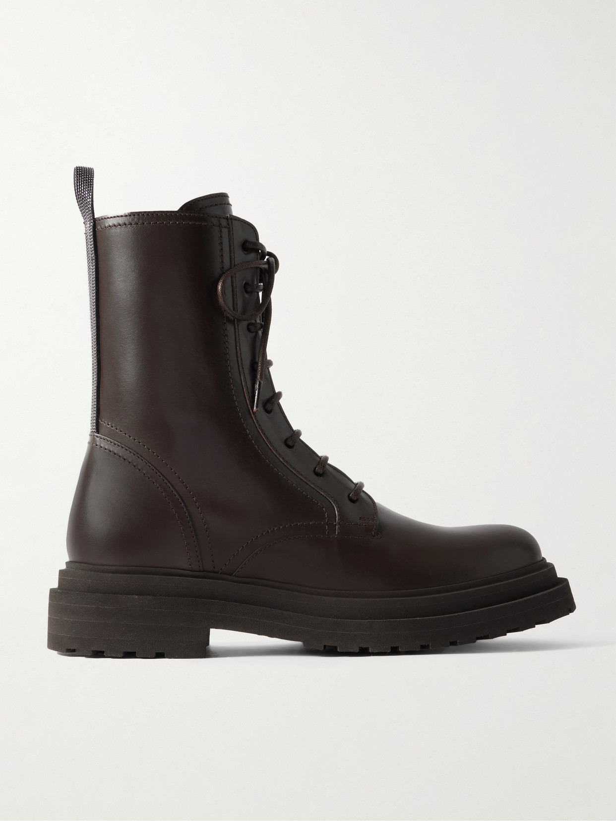 Brunello Cucinelli Bead-embellished Leather Ankle Boots In Brown