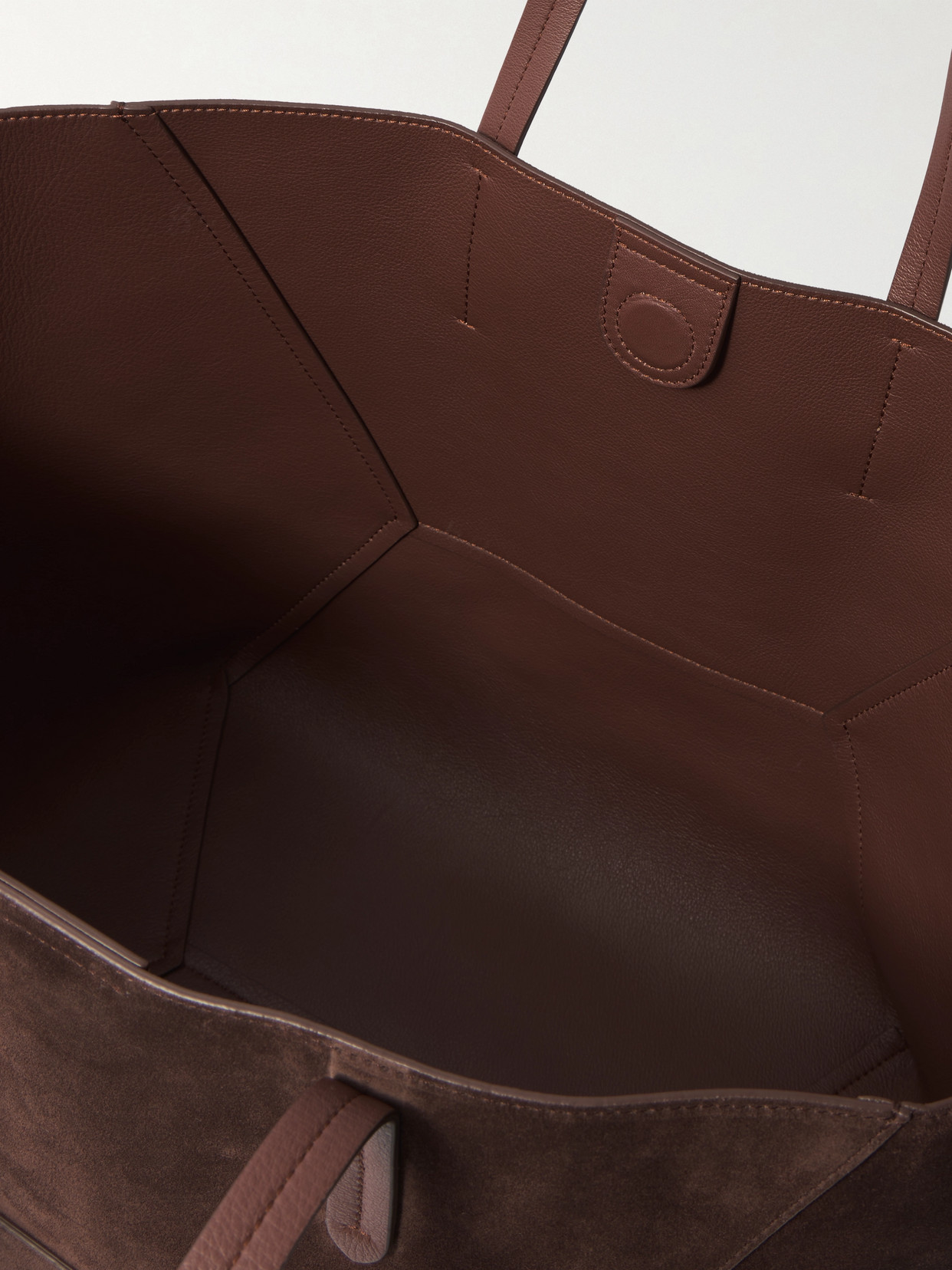Shop Brunello Cucinelli Bead-embellished Leather-trimmed Suede Tote In Brown