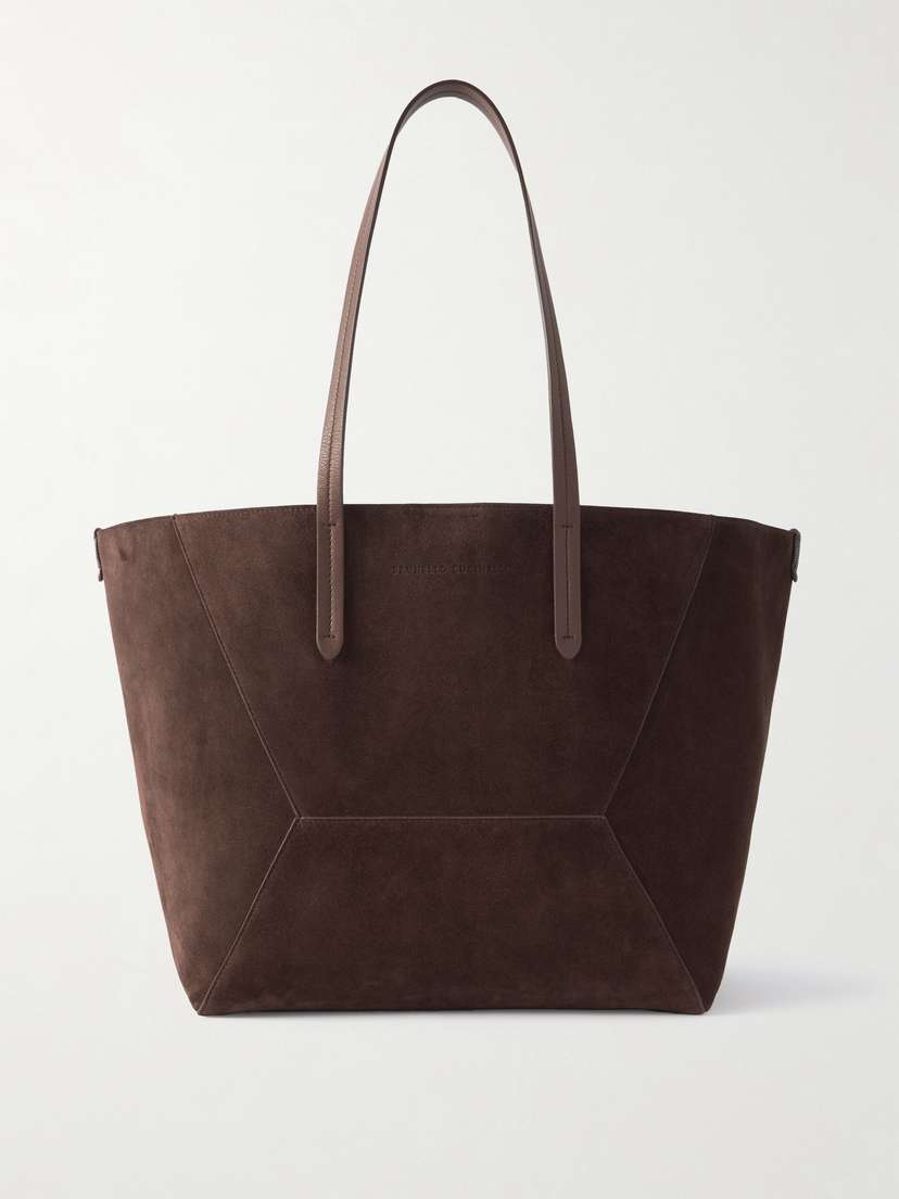 Brunello Cucinelli Bead-embellished Leather-trimmed Suede Tote