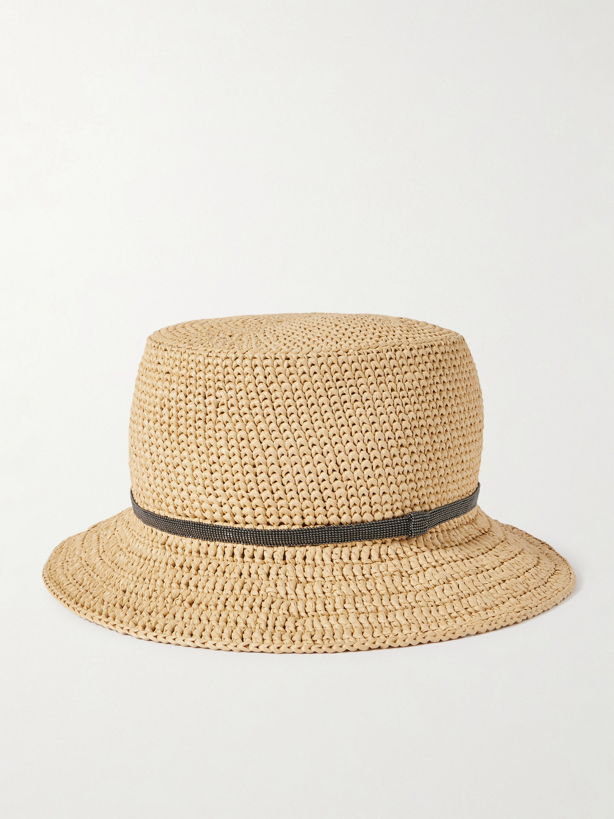 Brunello Cucinelli Bead-embellished Faux Raffia Bucket Hat In Neutral
