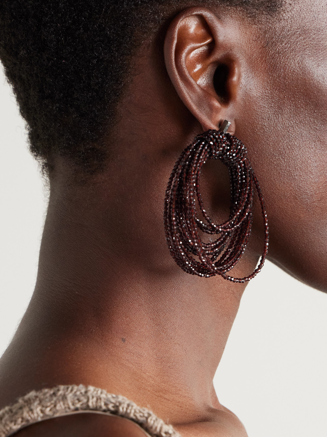 Brunello Cucinelli Silver-tone Beaded Hoop Earrings