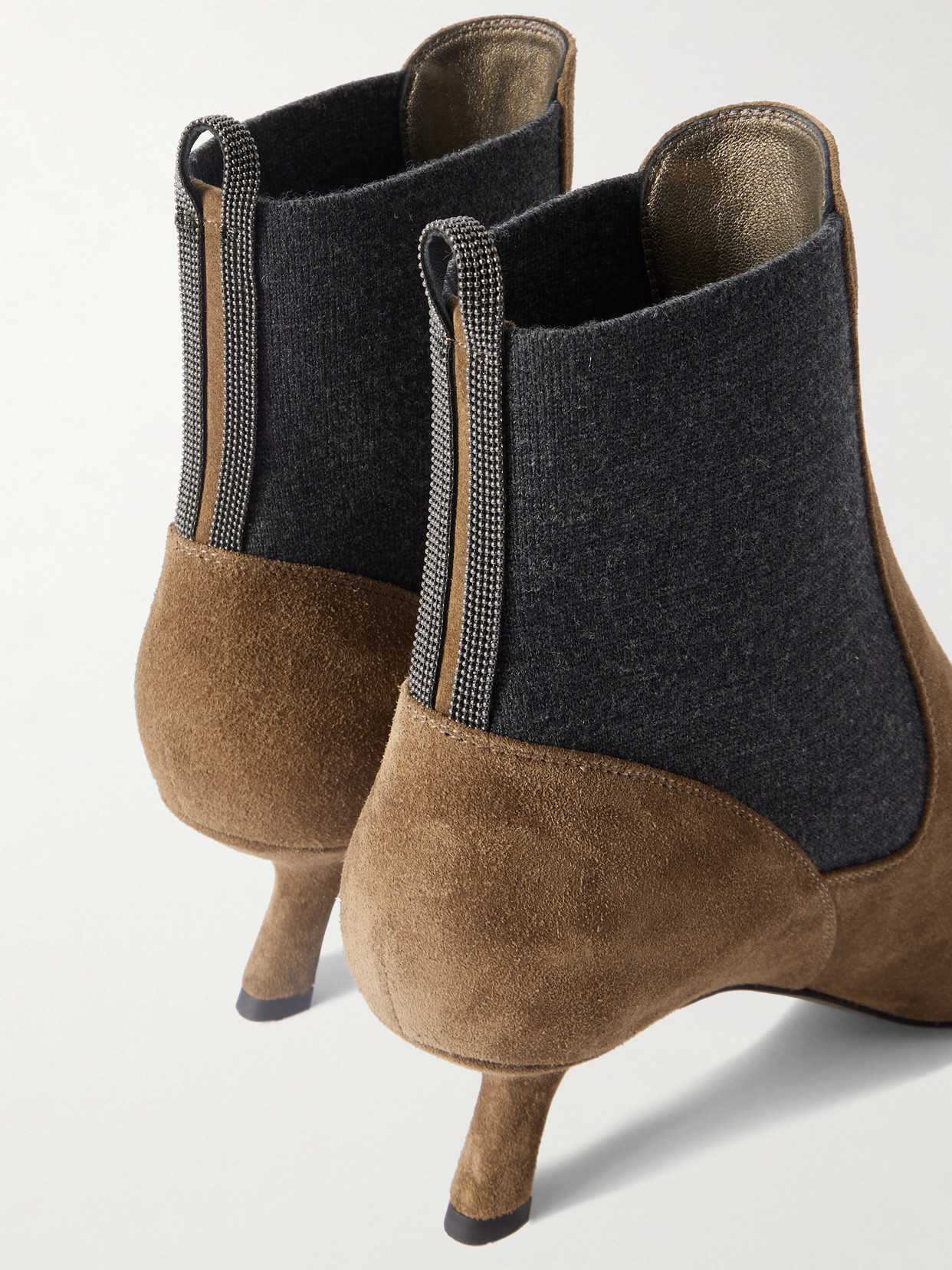 Brunello Cucinelli Pull-tab Suede Boots In Brown