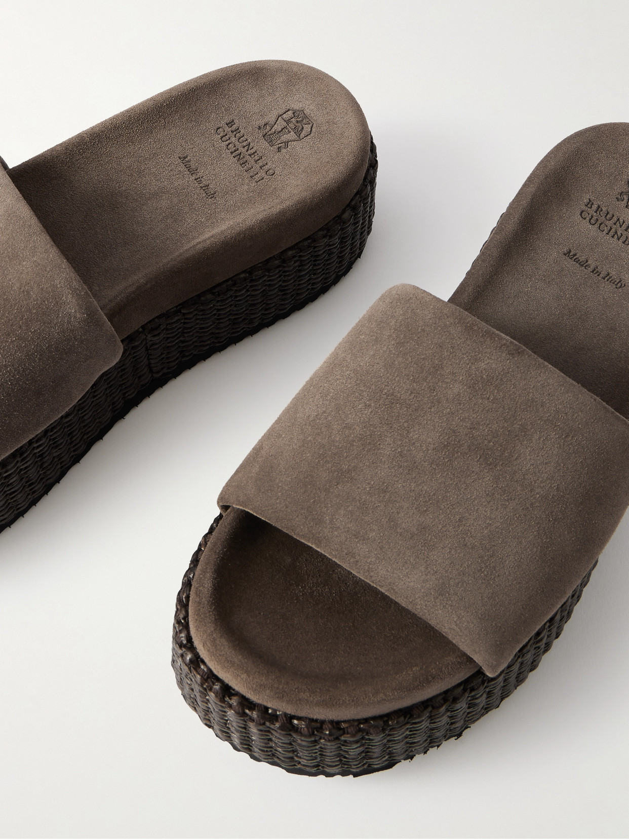 Brunello Cucinelli Suede Platform Espadrilles In Brown