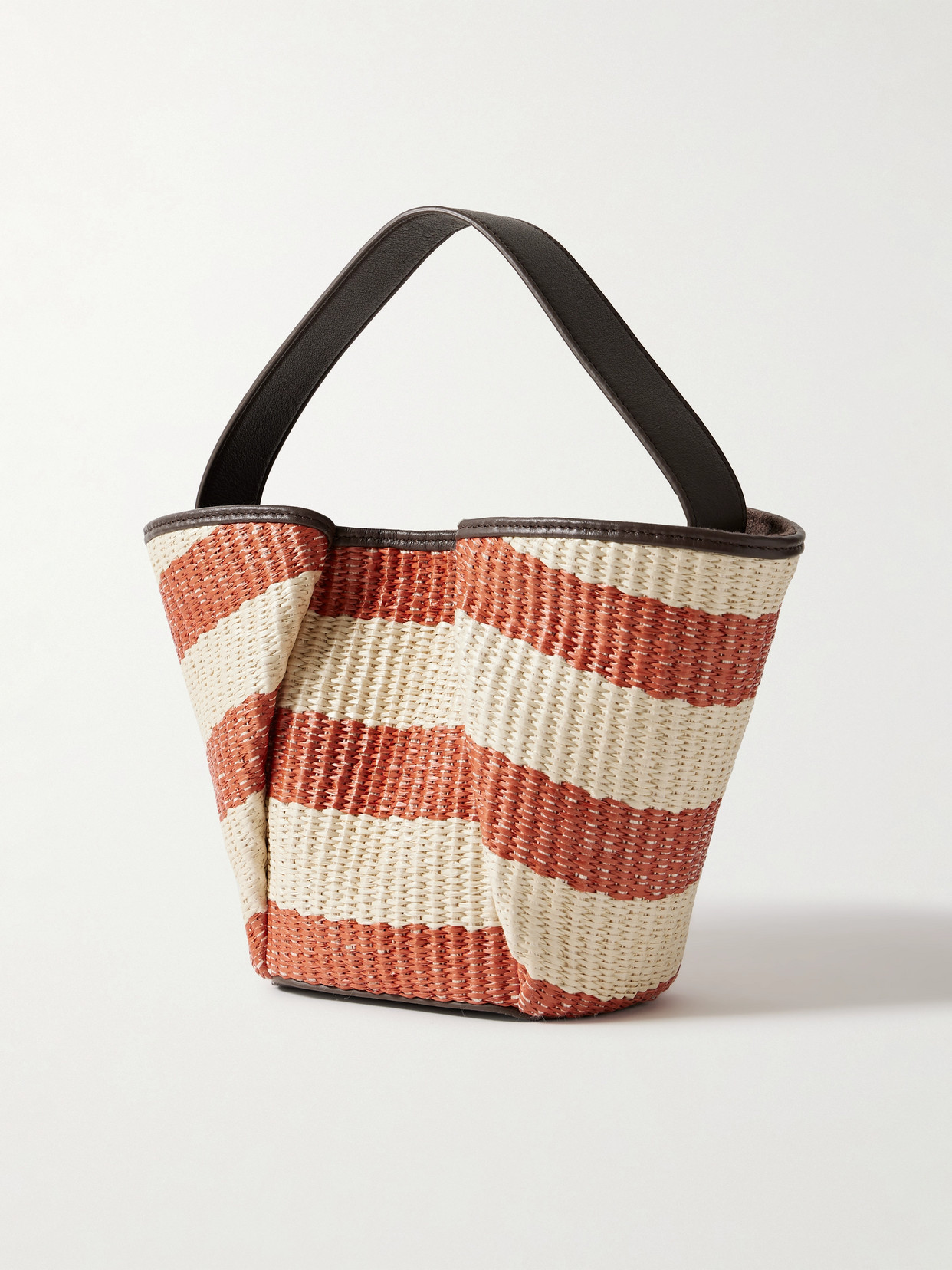 BRUNELLO CUCINELLI MARINE LEATHER-TRIMMED STRIPED RAFFIA SHOULDER BAG 