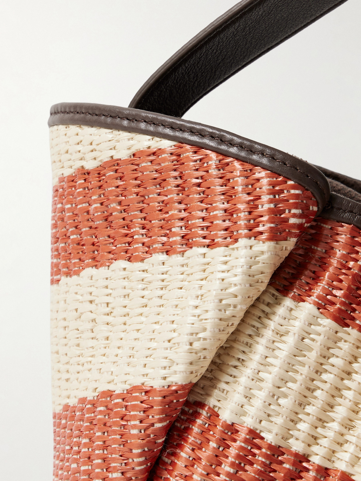 BRUNELLO CUCINELLI MARINE LEATHER-TRIMMED STRIPED RAFFIA SHOULDER BAG 