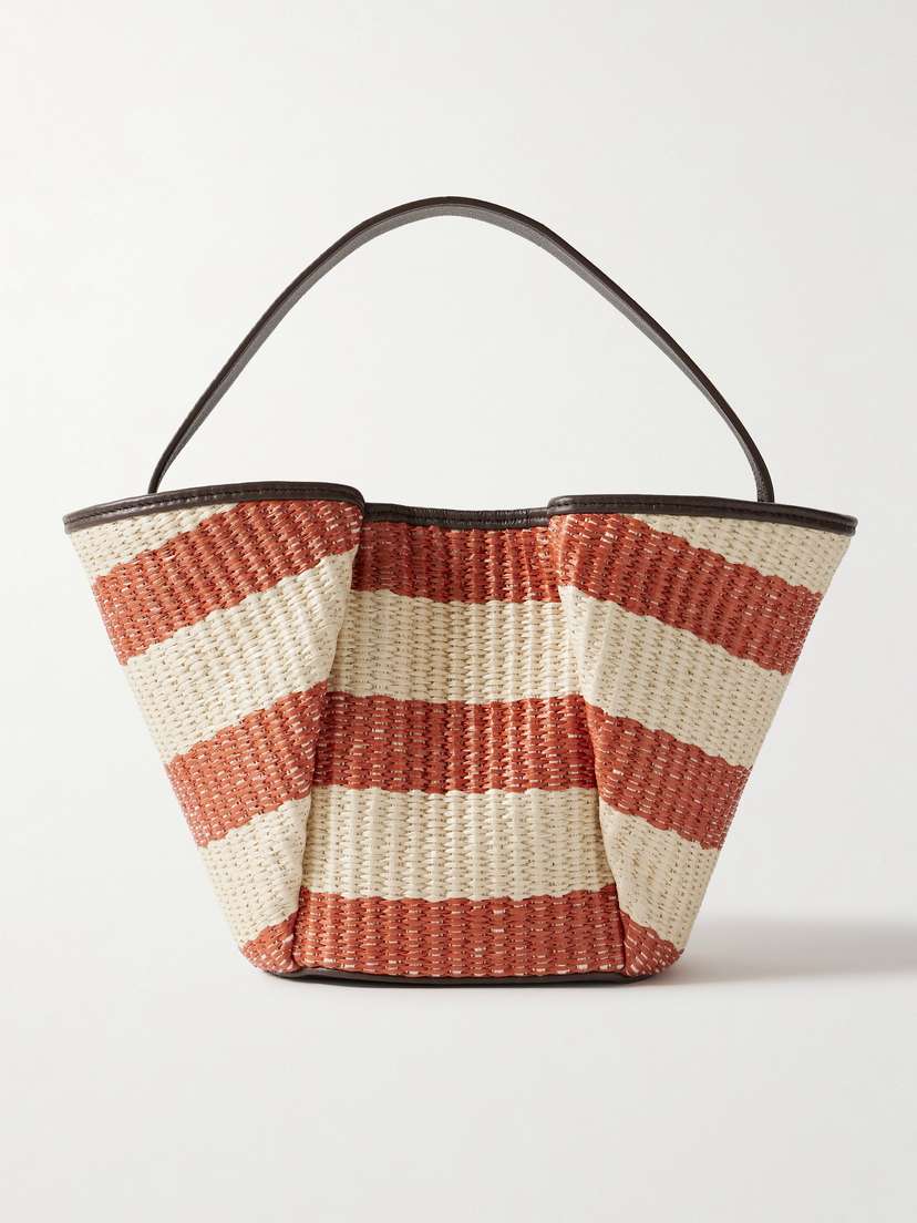 Brunello Cucinelli Marine Leather-trimmed Striped Raffia Shoulder Bag