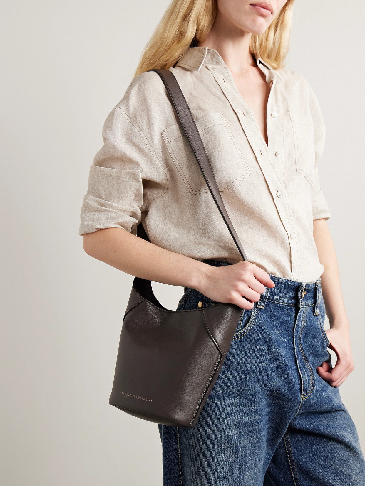 Brunello Cucinelli Bead-embellished Leather Shoulder Bag