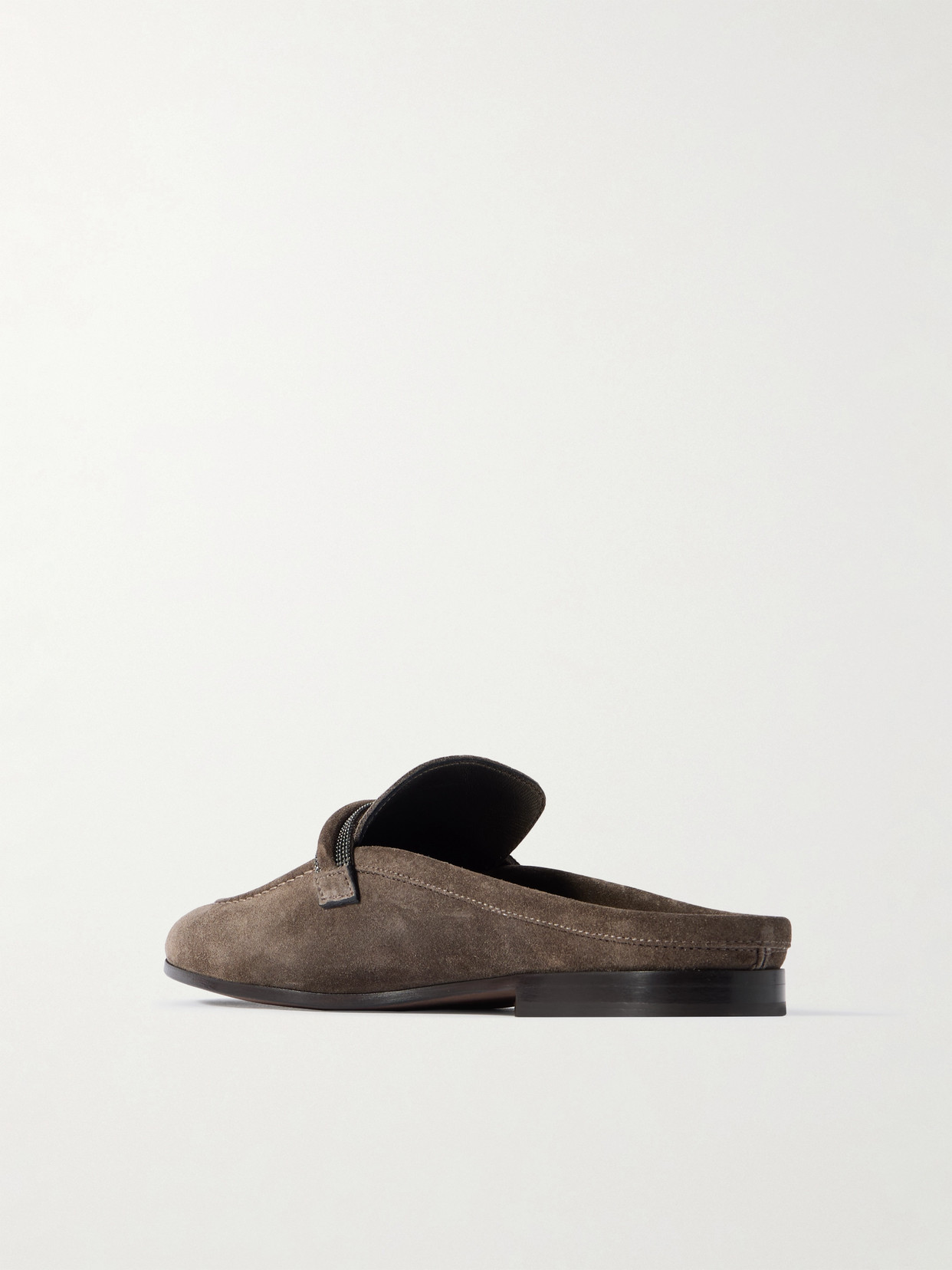 Brunello Cucinelli Suede Monili Strap Loafer Mules In Brown