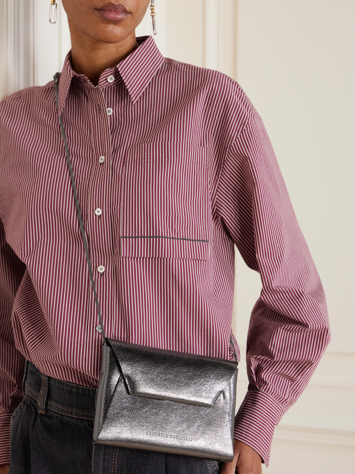 BRUNELLO CUCINELLI MINI METALLIC TEXTURED-LEATHER SHOULDER BAG